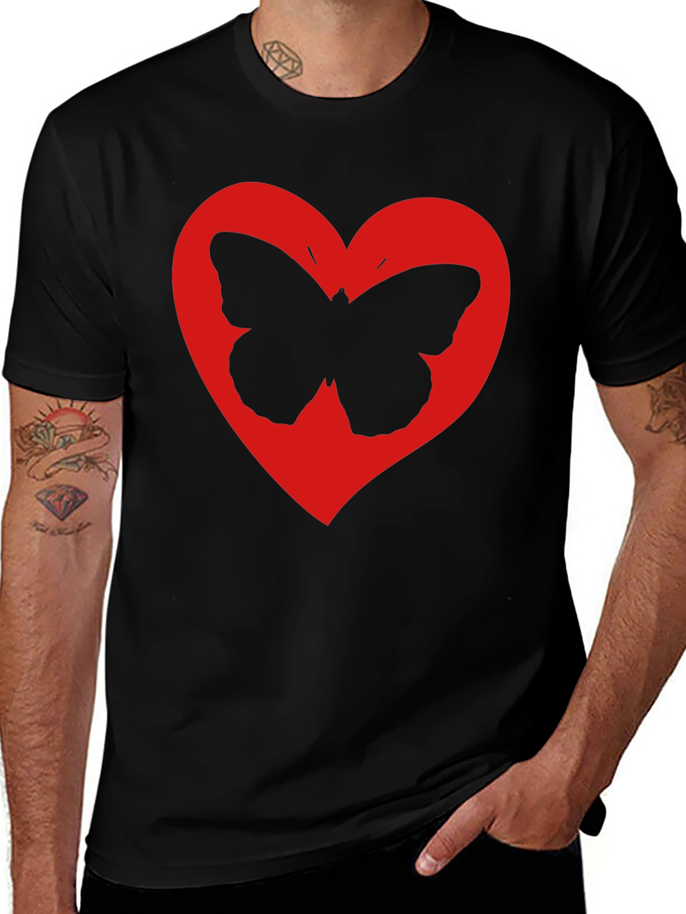 Butterfly Heart Graphic Black T-Shirt