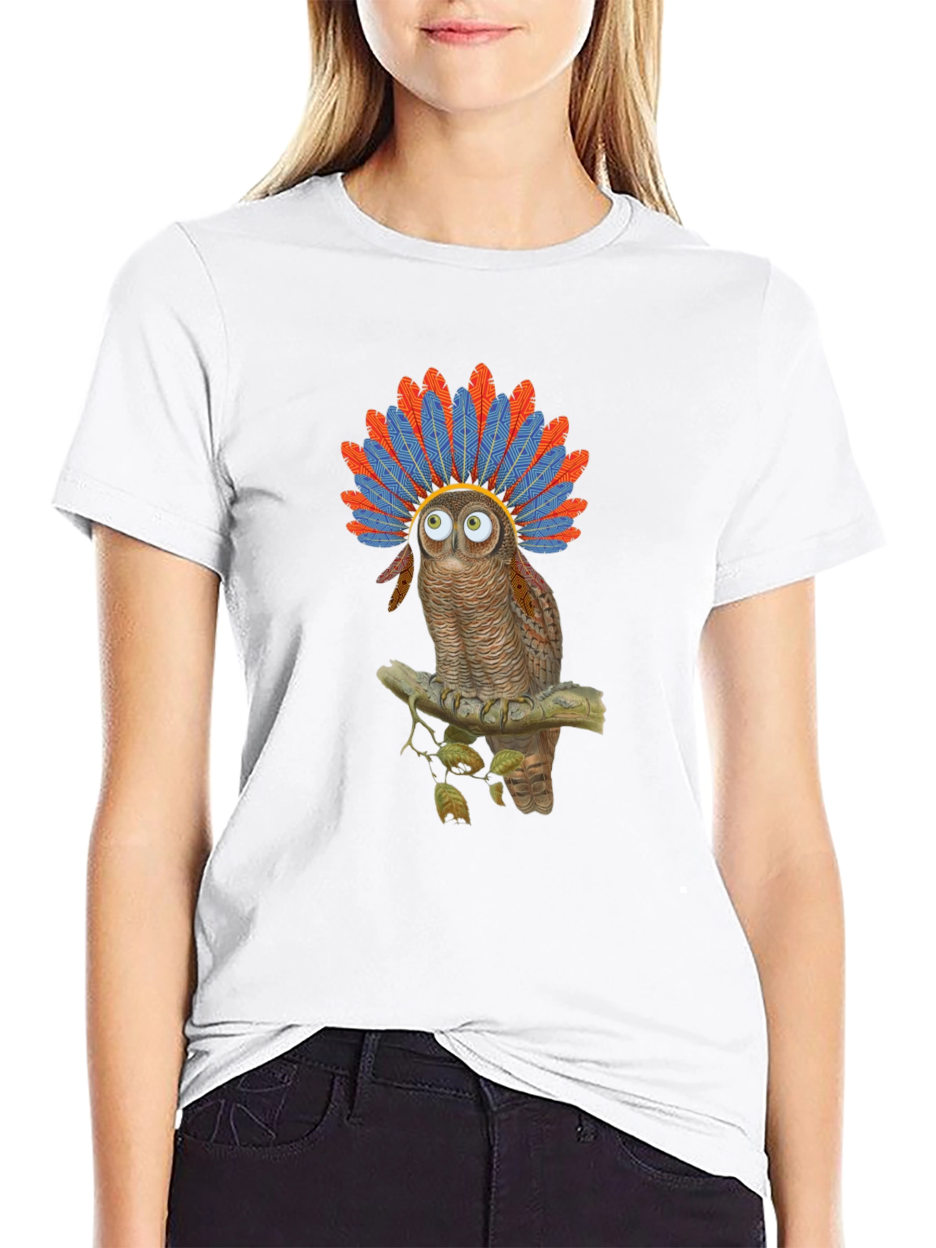 Owl Headdress Graphic T-Shirt - Quirky Bird Lover Tee