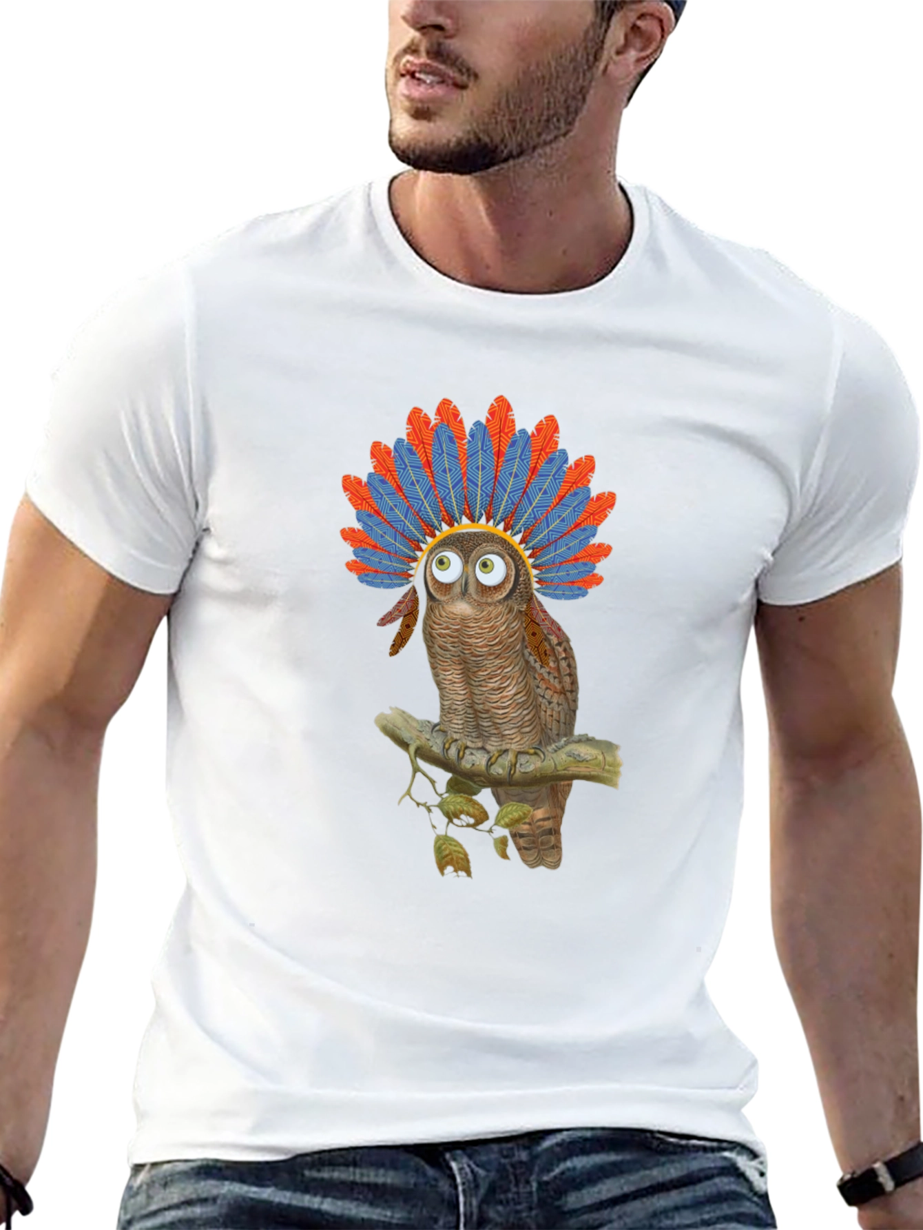Owl Headdress Graphic T-Shirt - Quirky Bird Lover Tee