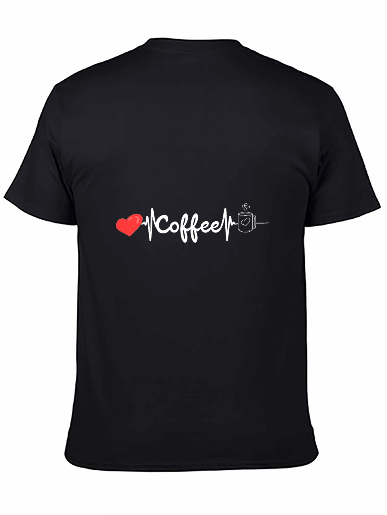 Coffee Heartbeat Graphic Tee - Black Cotton T-Shirt
