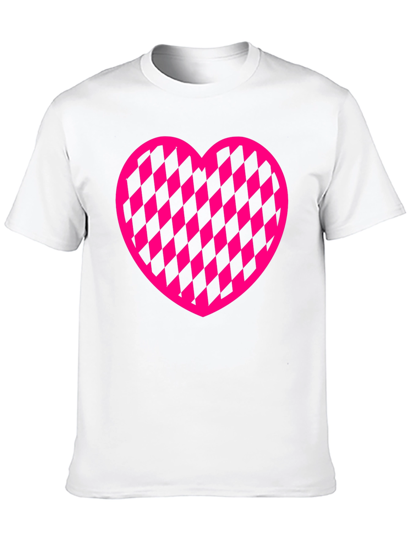 Pink Checkered Heart Graphic Black T-Shirt