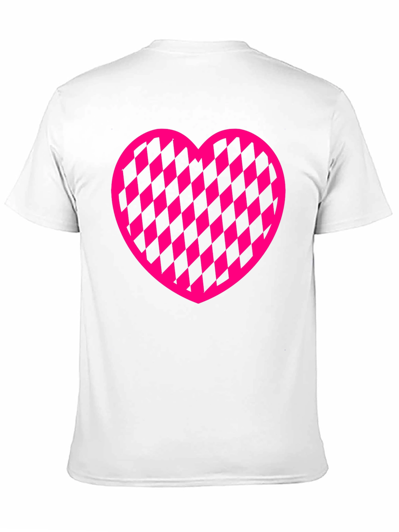 Pink Checkered Heart Graphic Black T-Shirt