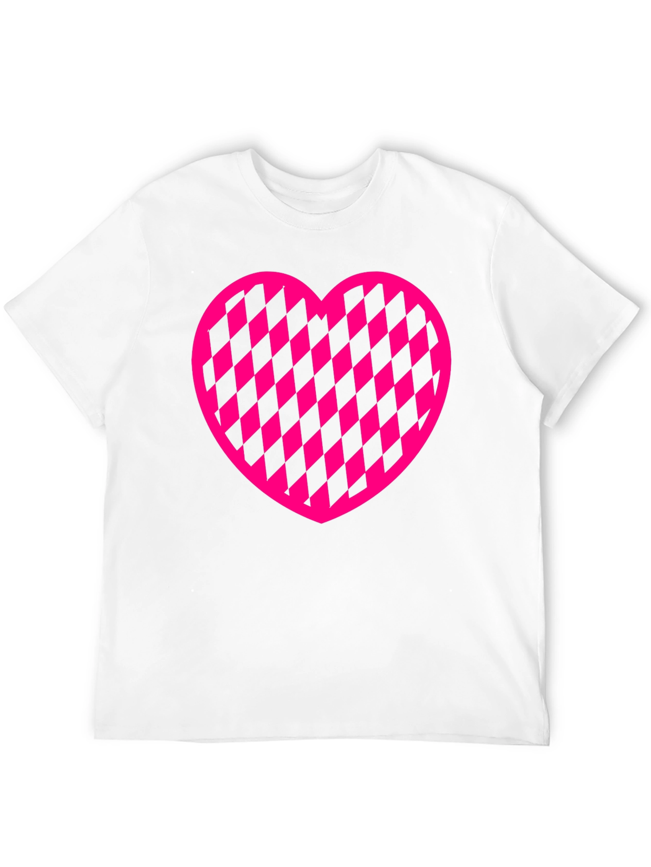 Pink Checkered Heart Graphic Black T-Shirt