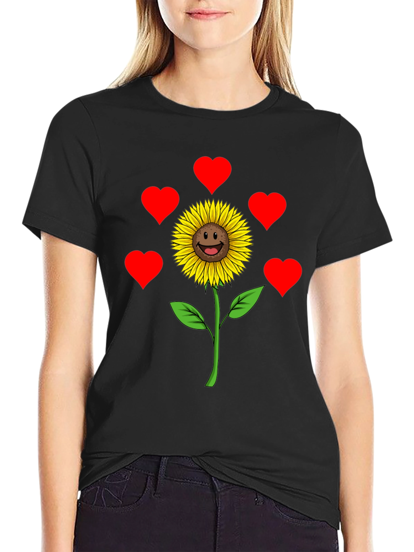 Sunflower Heart Graphic Tee - Black Casual Shirt
