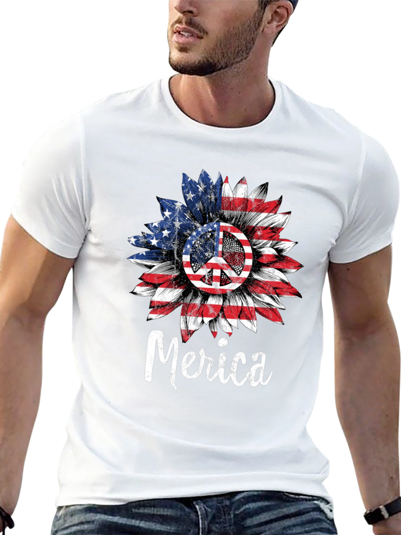 Patriotic Sunflower Peace Sign T-Shirt