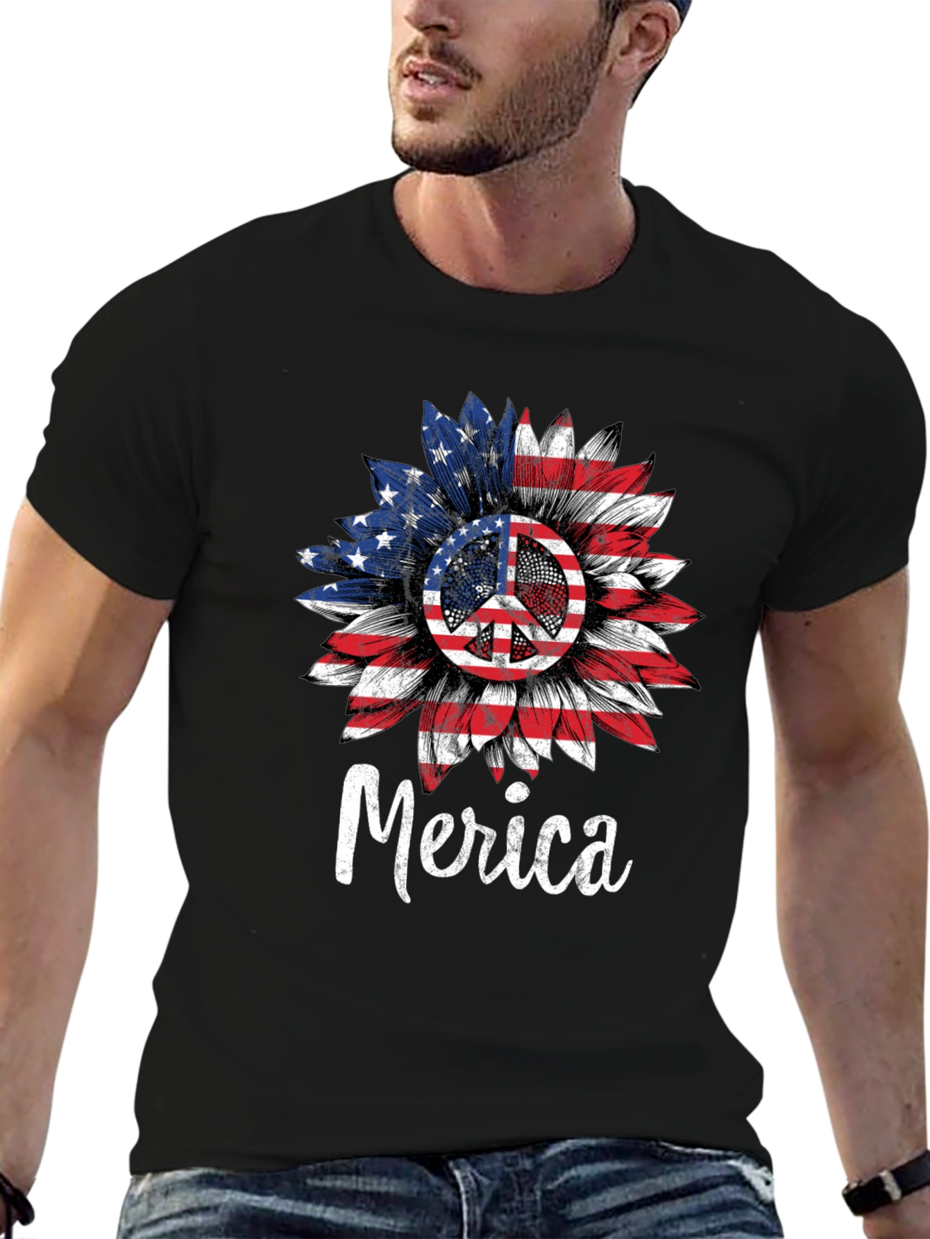 Patriotic Sunflower Peace Sign T-Shirt
