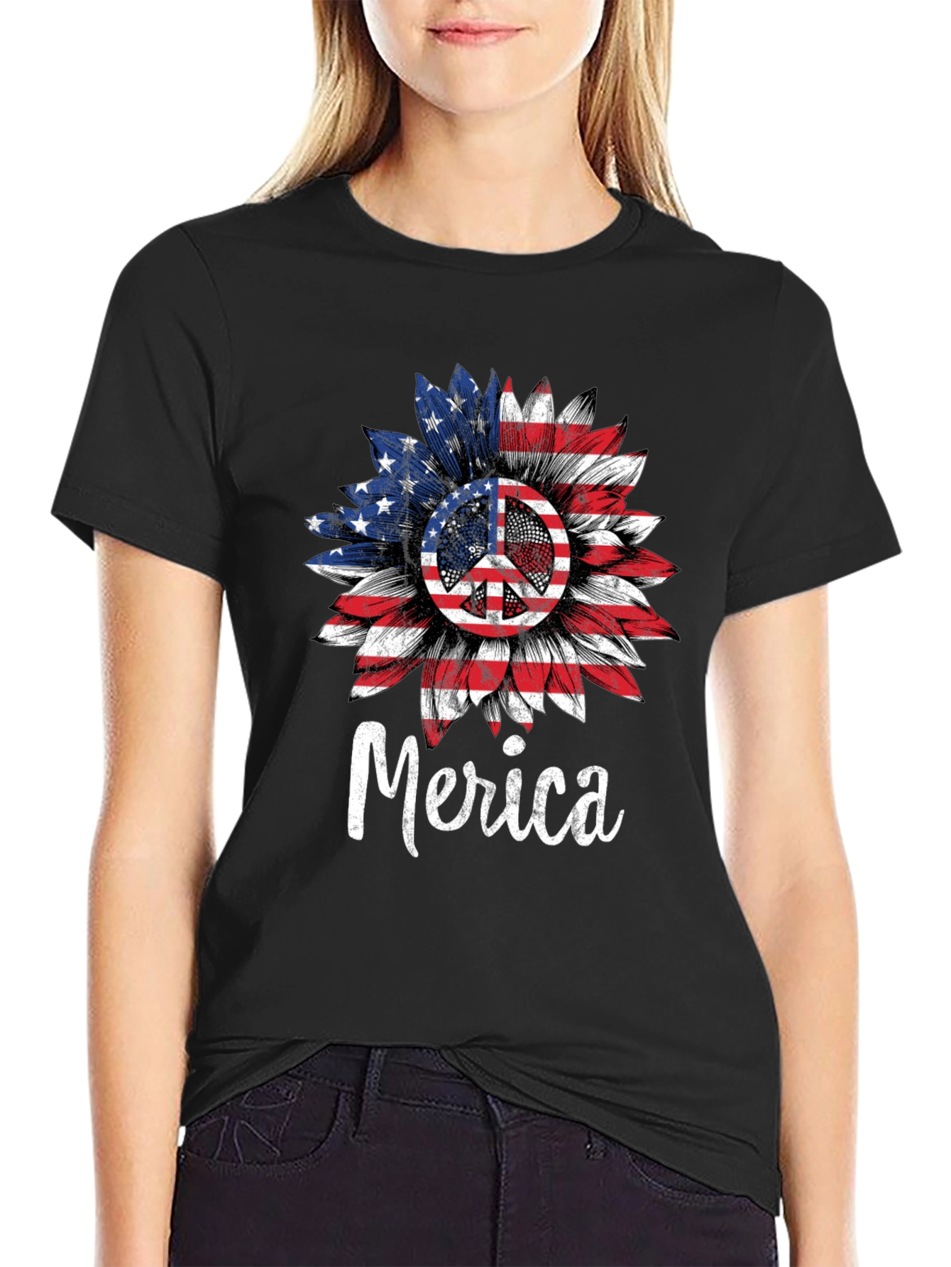 Patriotic Sunflower Peace Sign T-Shirt
