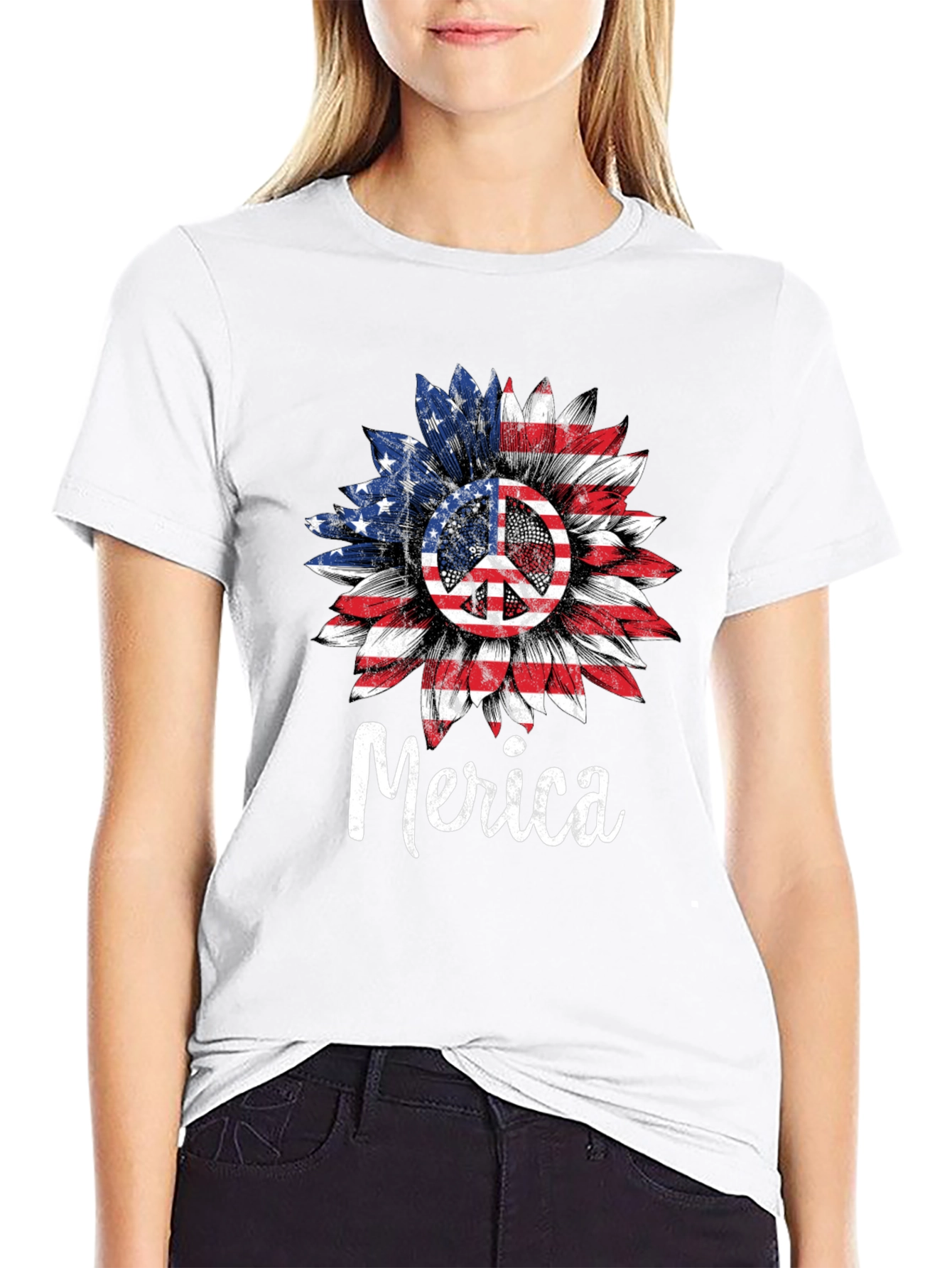 Patriotic Sunflower Peace Sign T-Shirt