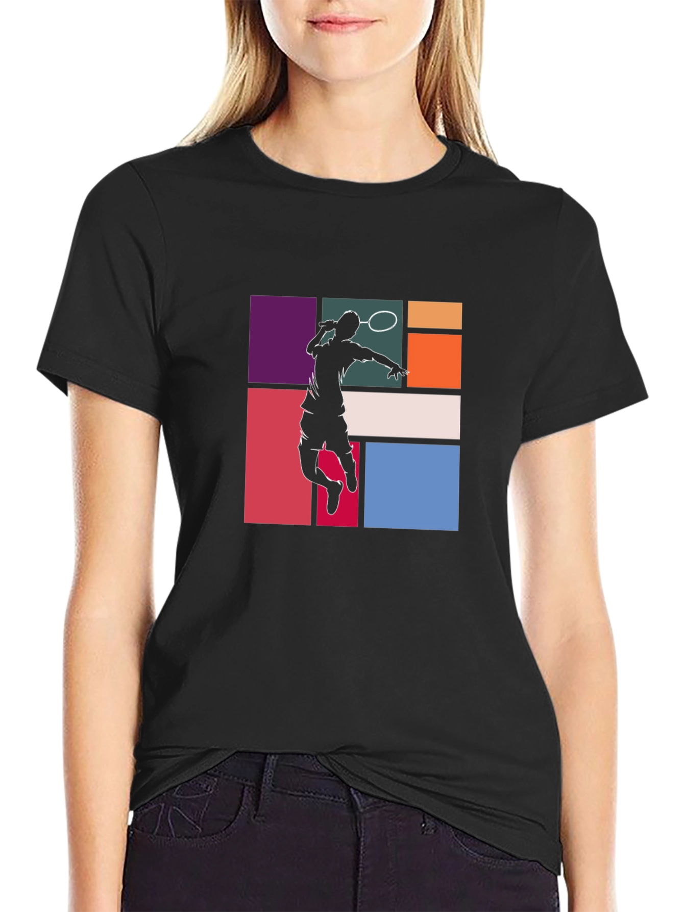 Badminton Player Graphic Tee - Black