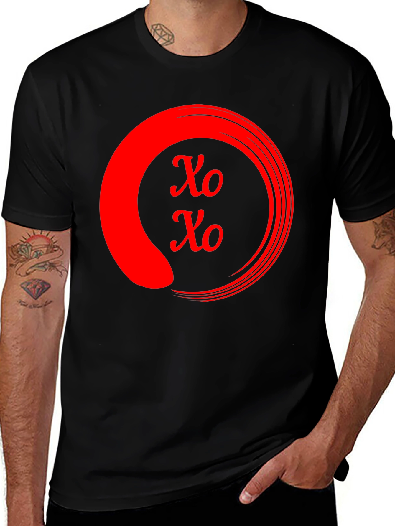 Red XO Circle Graphic Black T-Shirt