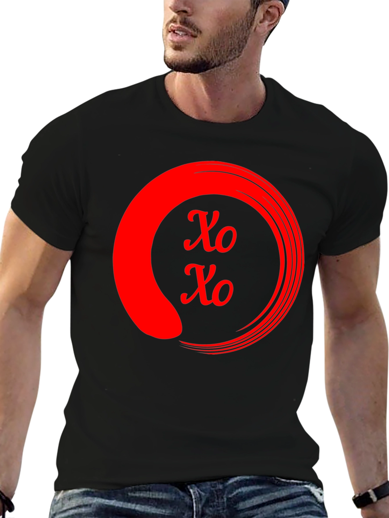 Red XO Circle Graphic Black T-Shirt