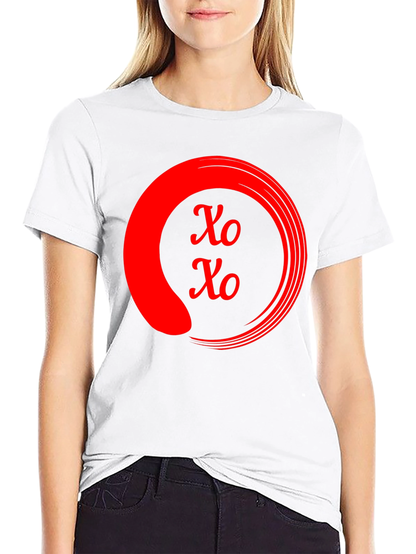 Red XO Circle Graphic Black T-Shirt