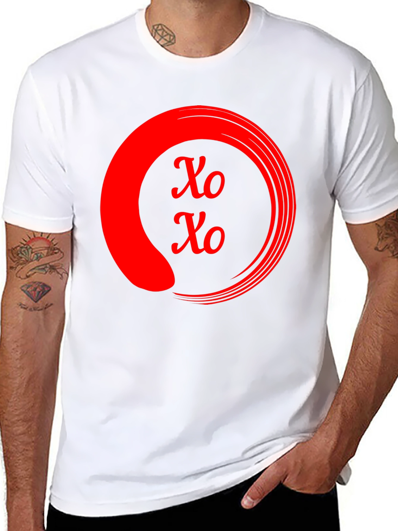 Red XO Circle Graphic Black T-Shirt