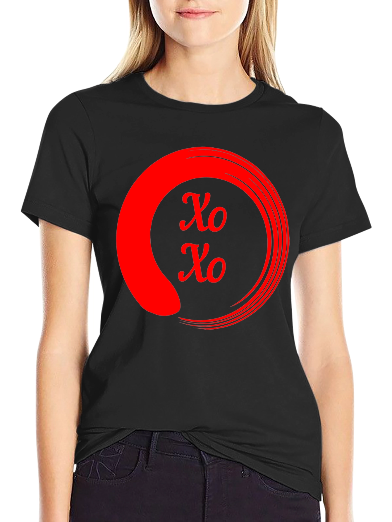Red XO Circle Graphic Black T-Shirt