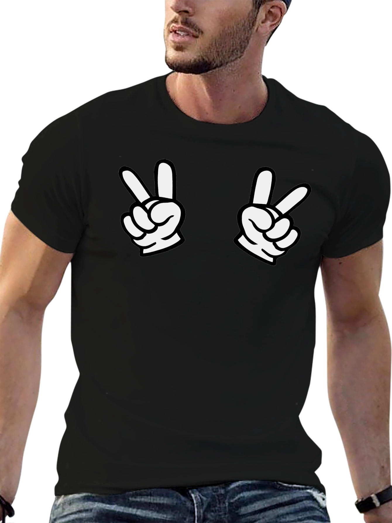 Peace Sign Gesture Graphic T-Shirt