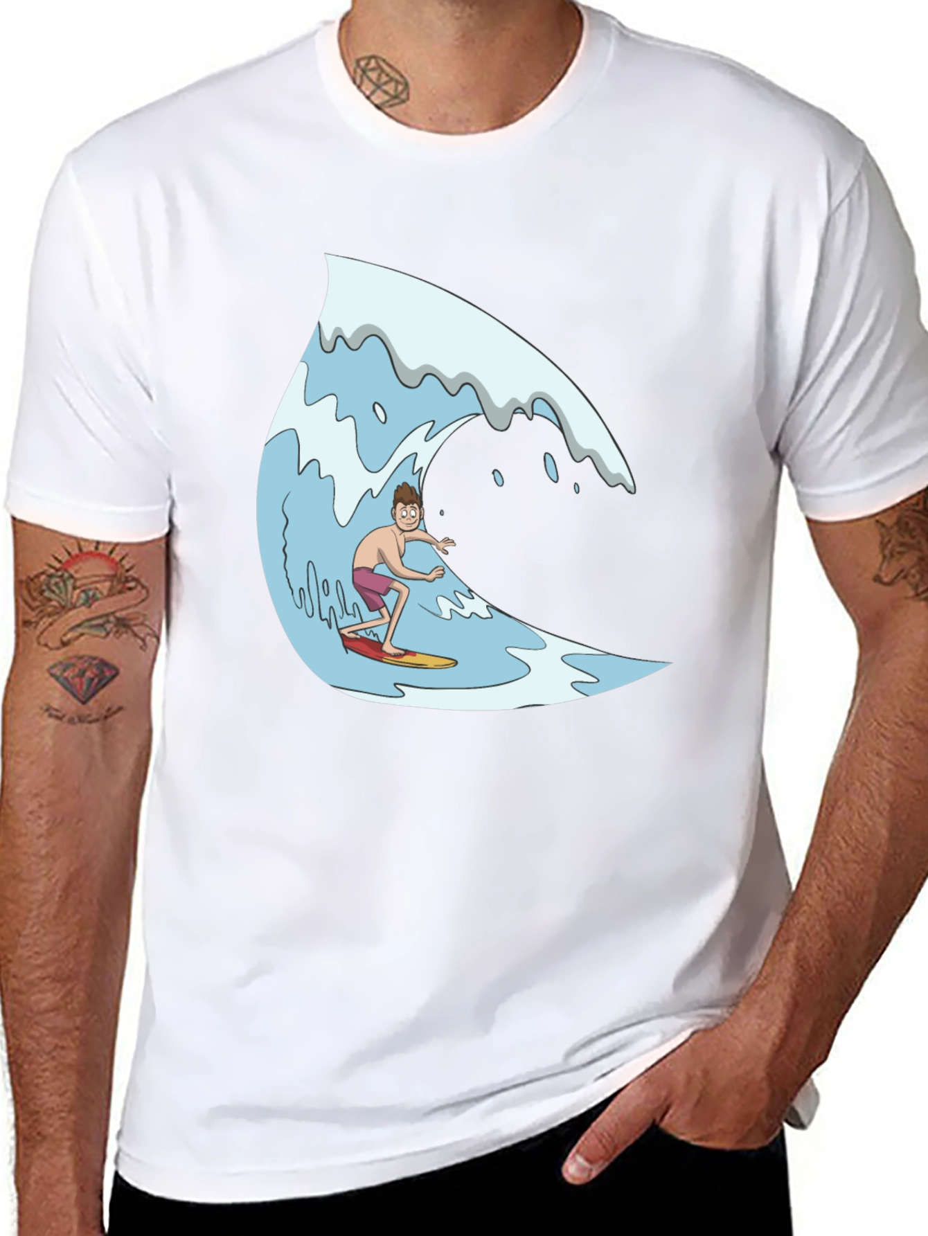 Surfer Wave Graphic Black T-Shirt