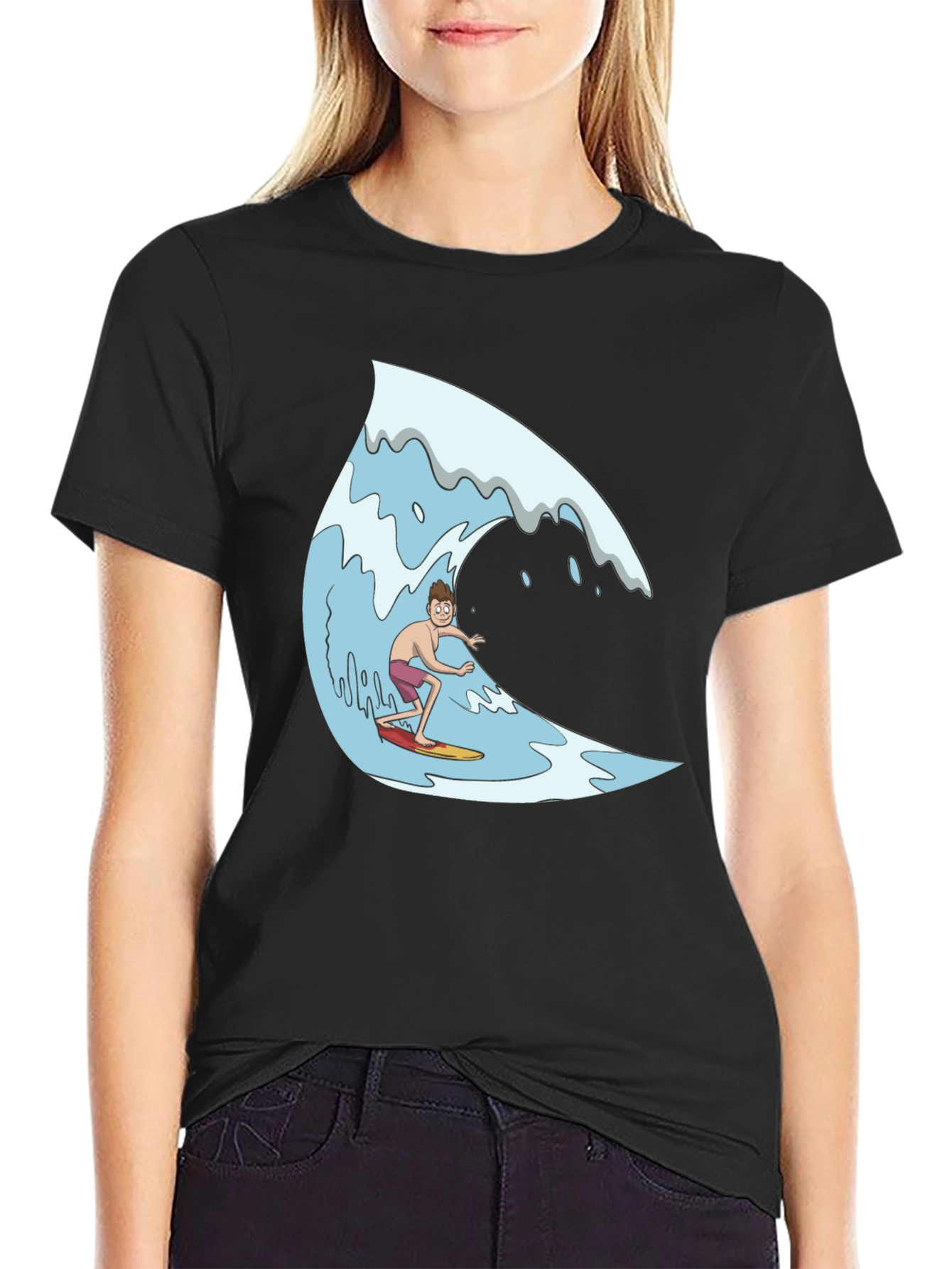 Surfer Wave Graphic Black T-Shirt