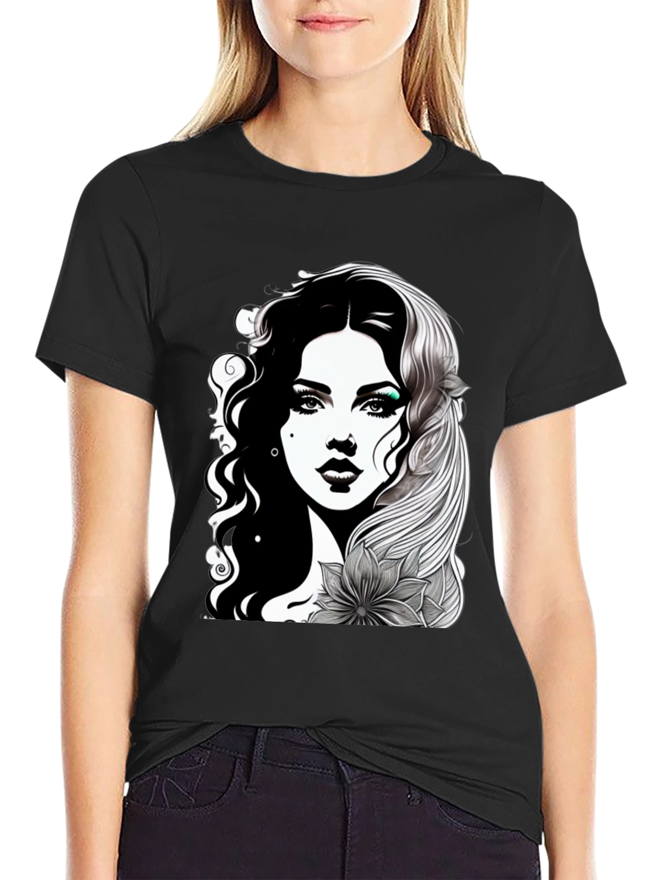 Elegant Woman Graphic Tee - Stylish Black T-Shirt
