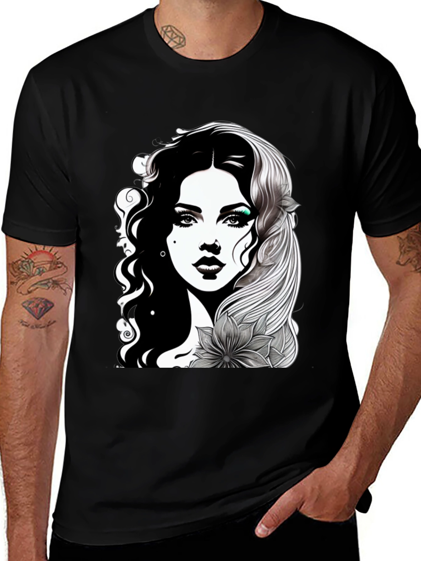 Elegant Woman Graphic Tee - Stylish Black T-Shirt