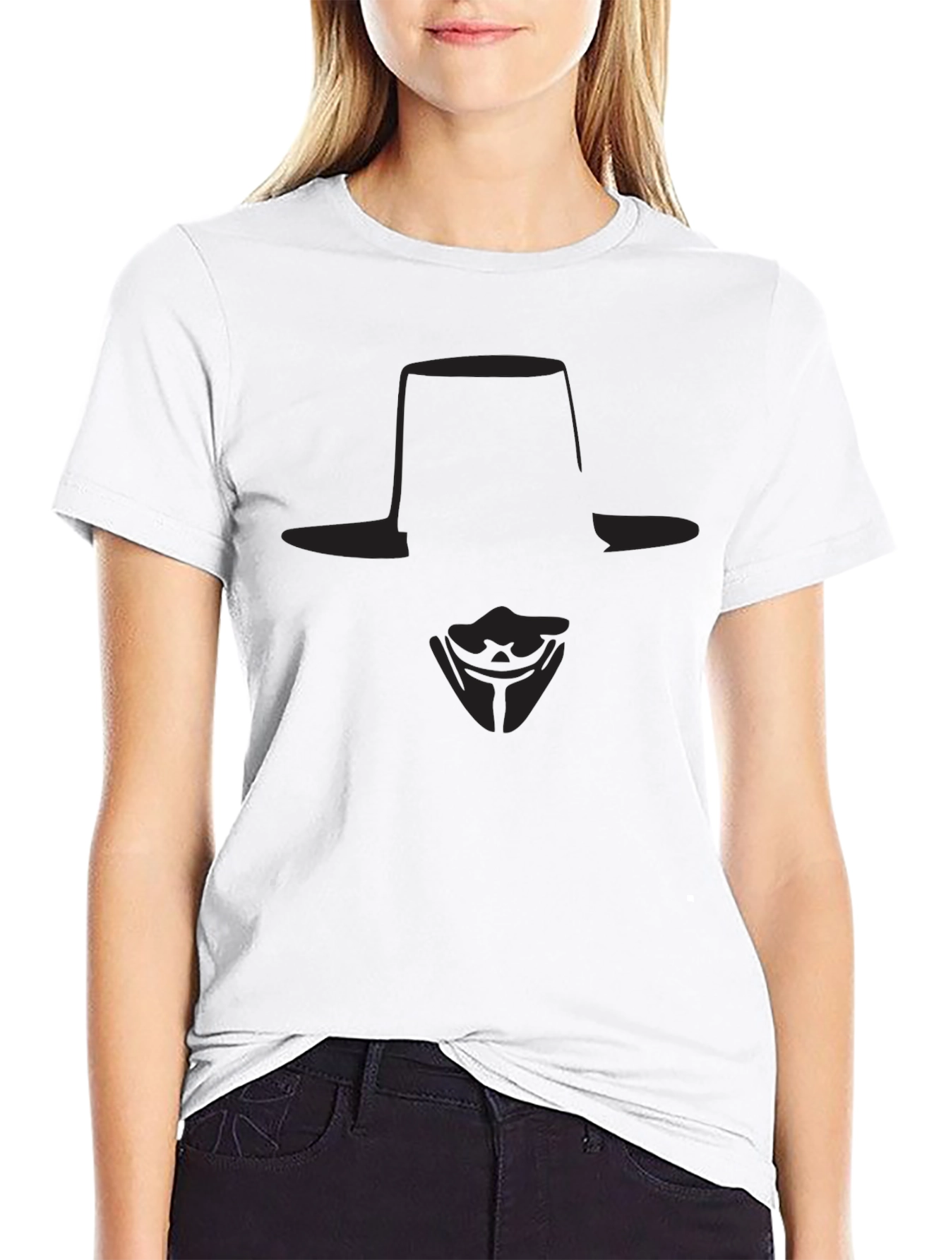 V for Vendetta Mask Graphic T-Shirt - Black