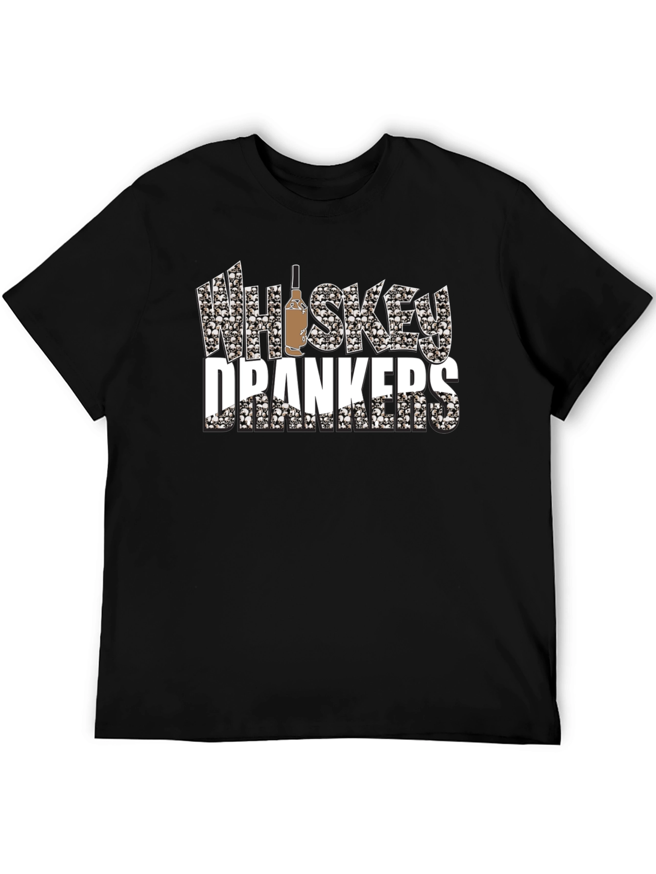 Whiskey Drankers Black T-Shirt with Skull Design