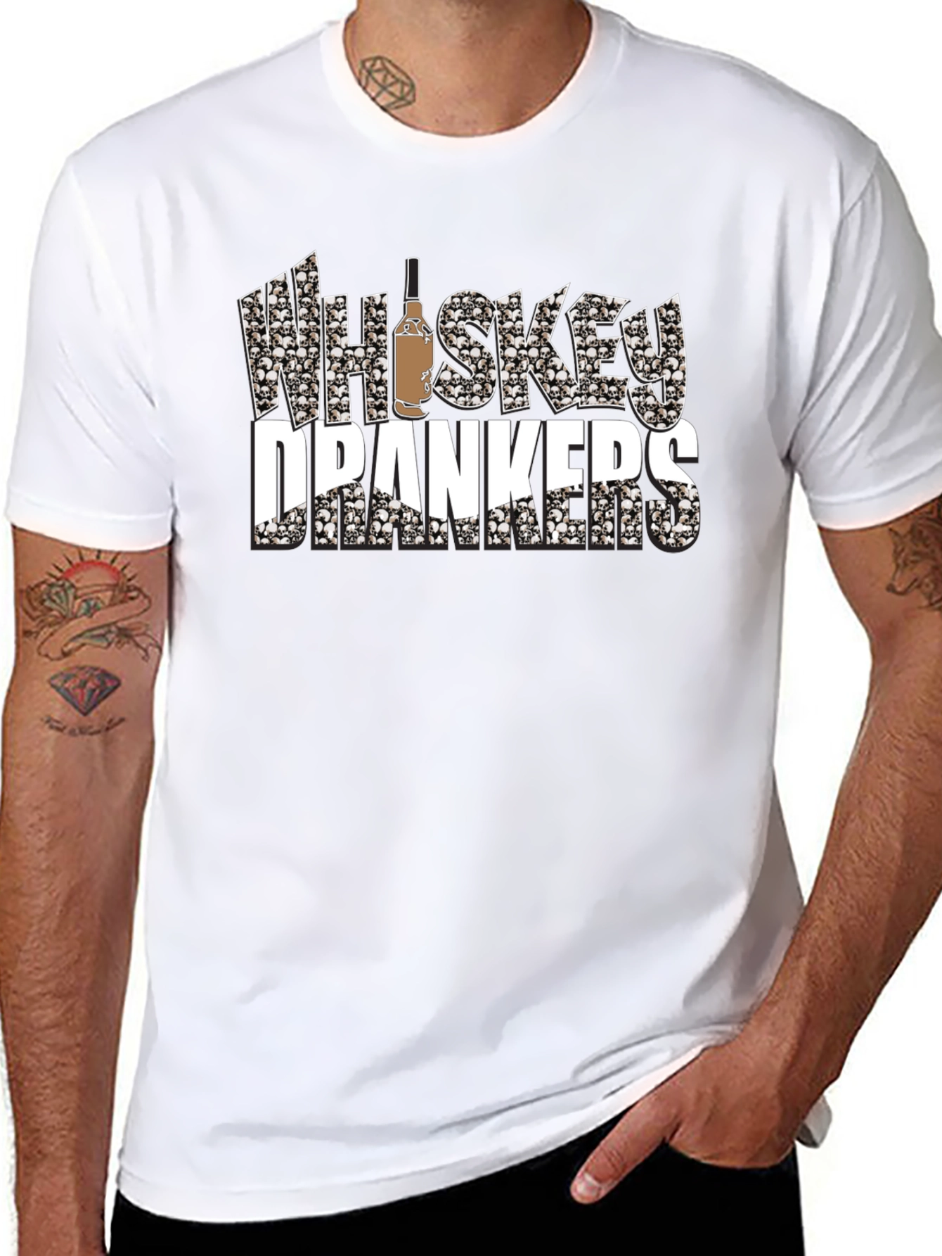 Whiskey Drankers Black T-Shirt with Skull Design