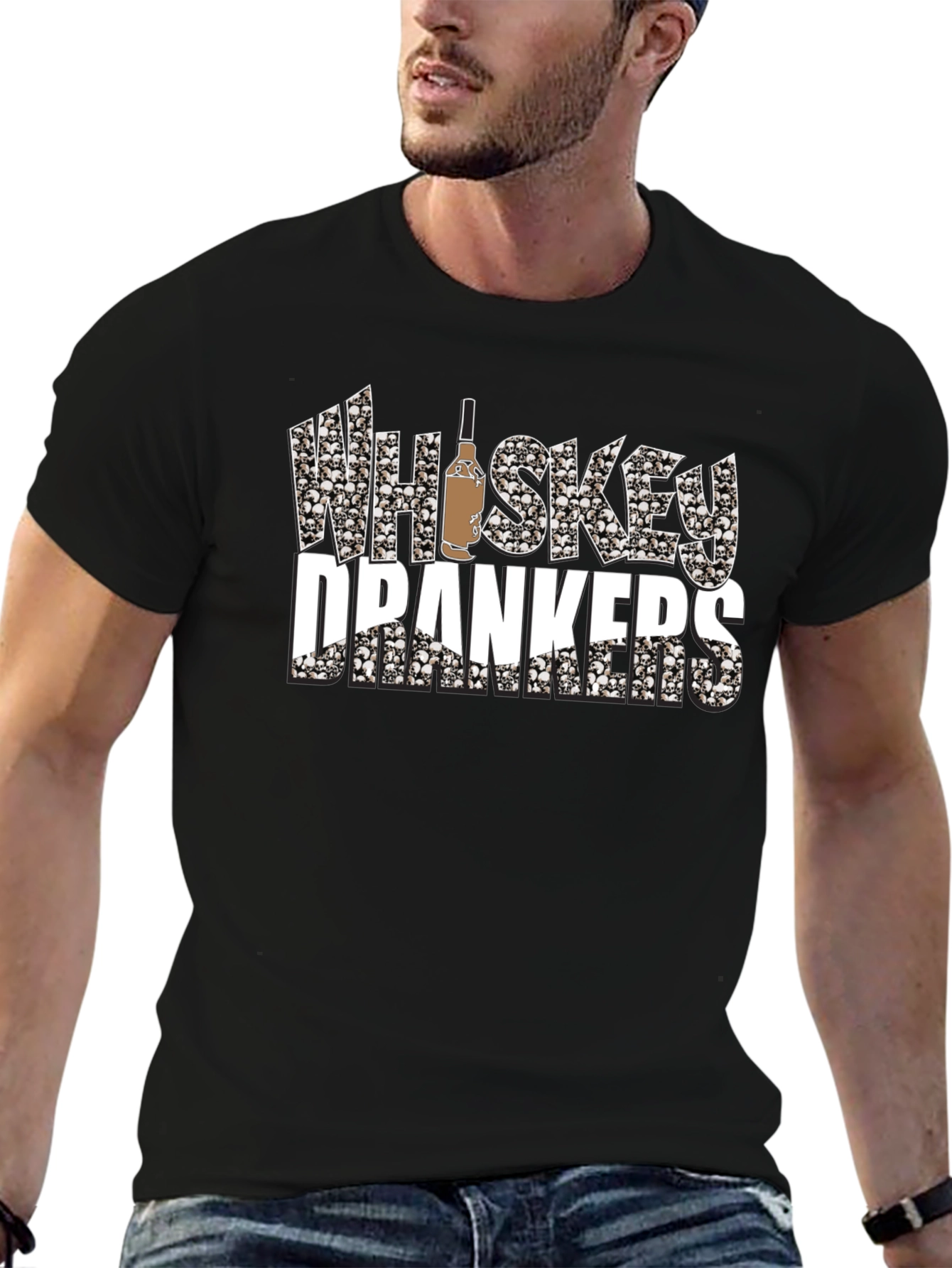 Whiskey Drankers Black T-Shirt with Skull Design