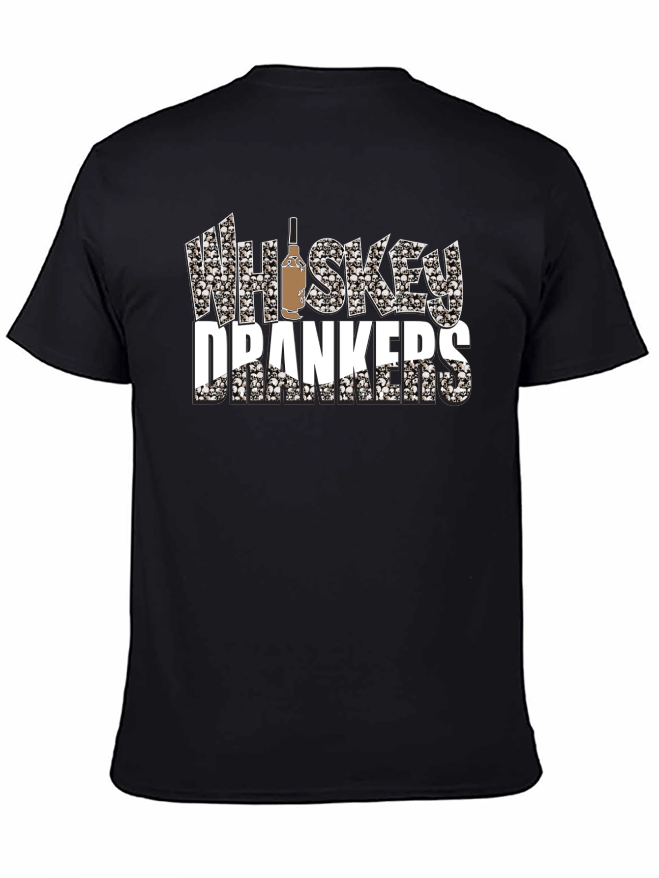 Whiskey Drankers Black T-Shirt with Skull Design