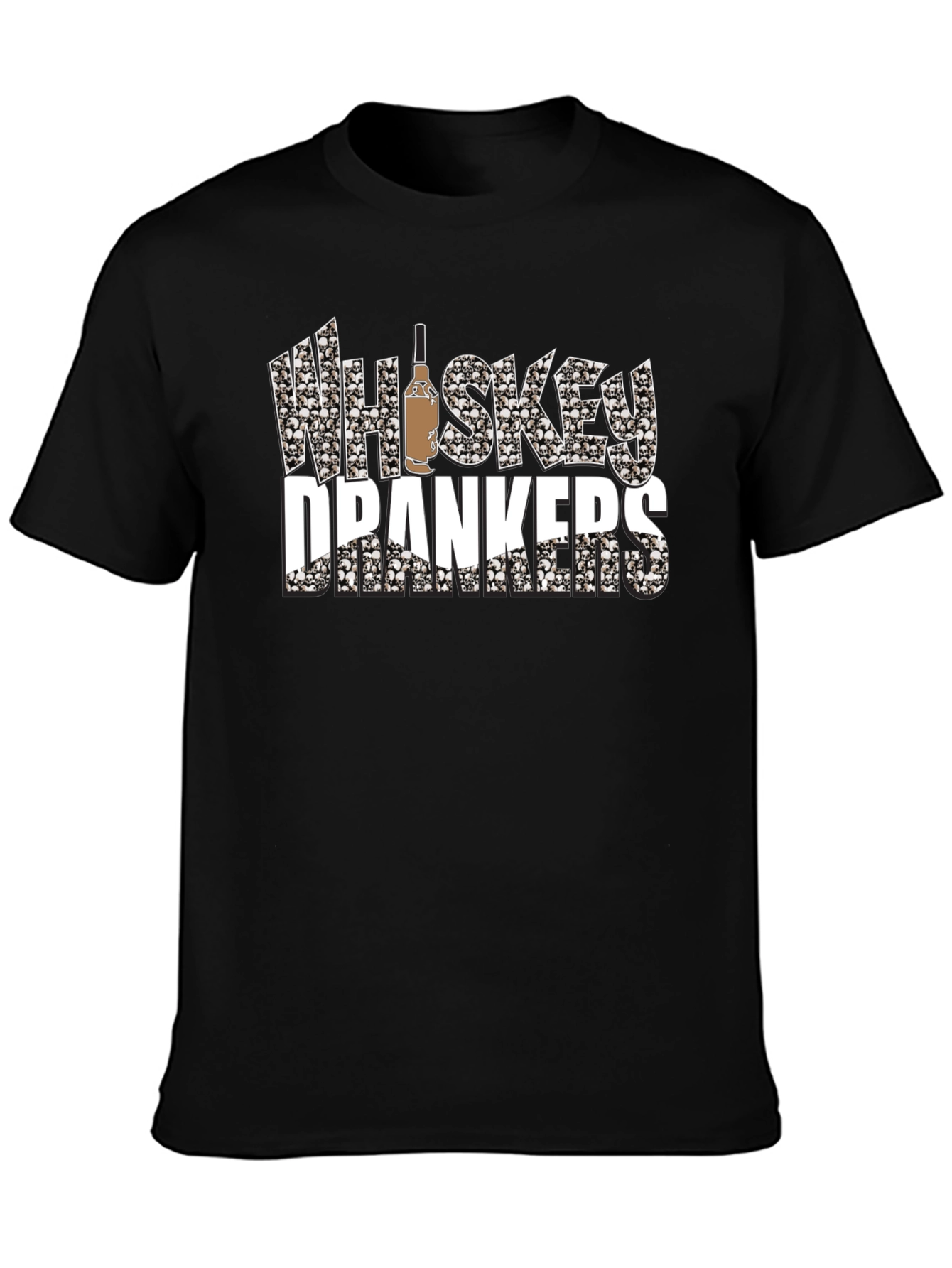 Whiskey Drankers Black T-Shirt with Skull Design