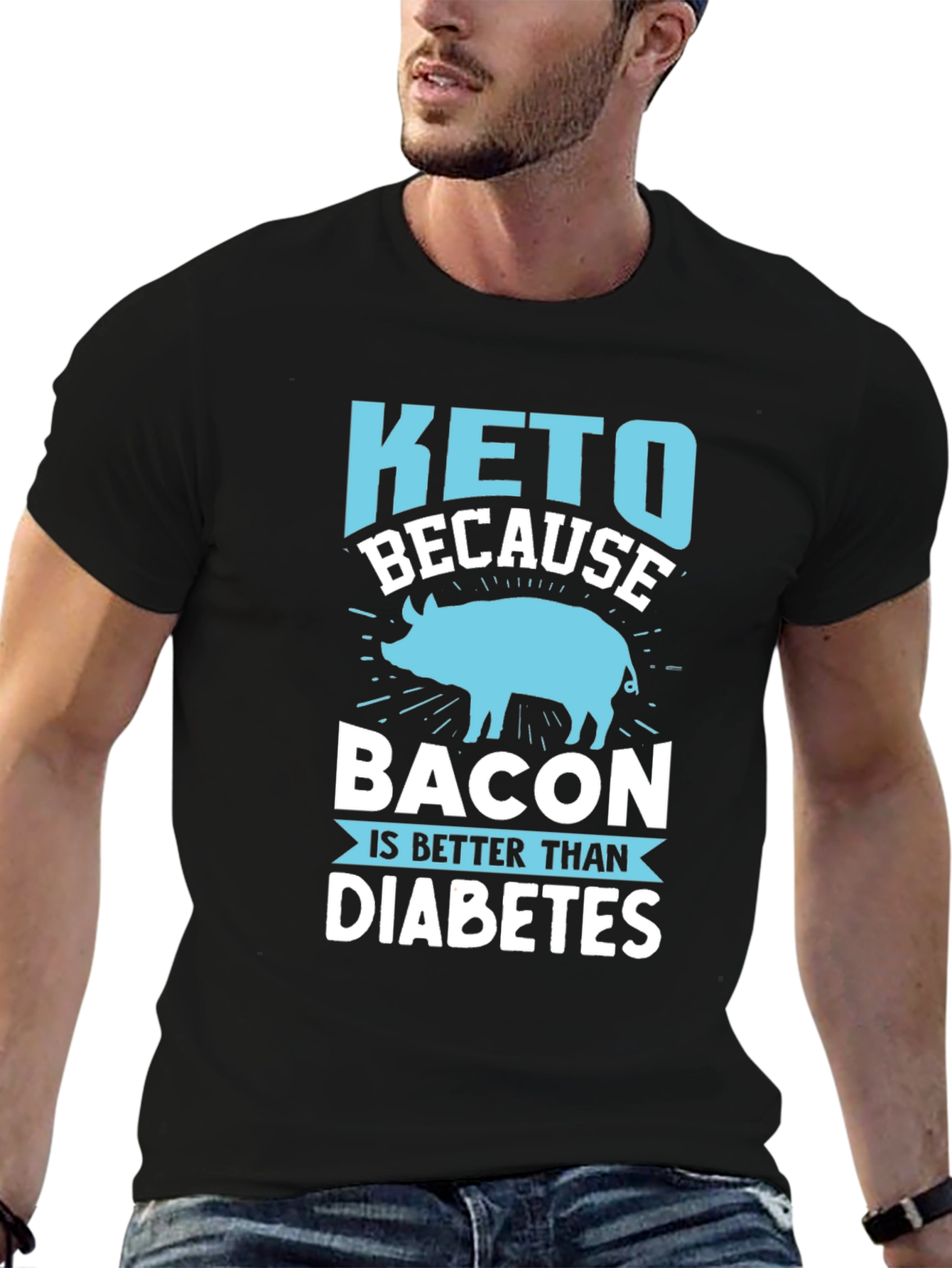 Keto Bacon Better Than Diabetes Black Graphic Tee