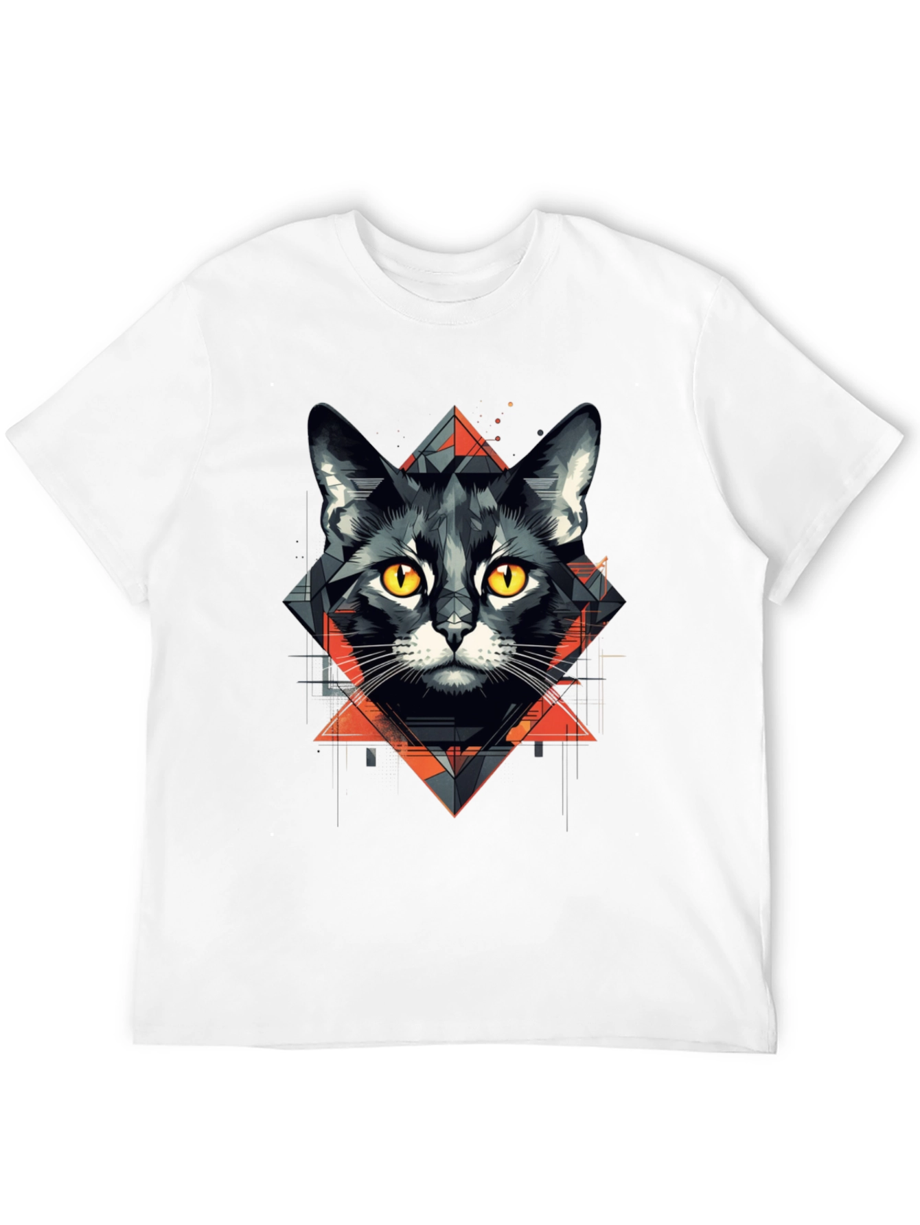 Geometric Cat Graphic Tee - Stylish Black T-Shirt