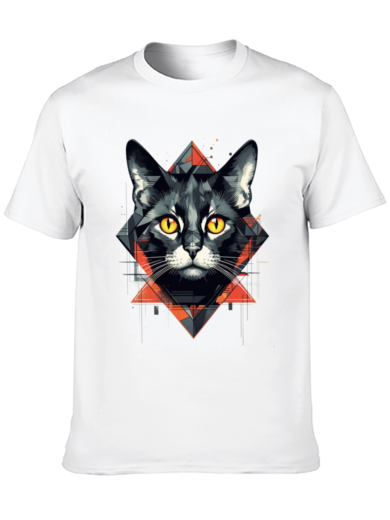Geometric Cat Graphic Tee - Stylish Black T-Shirt