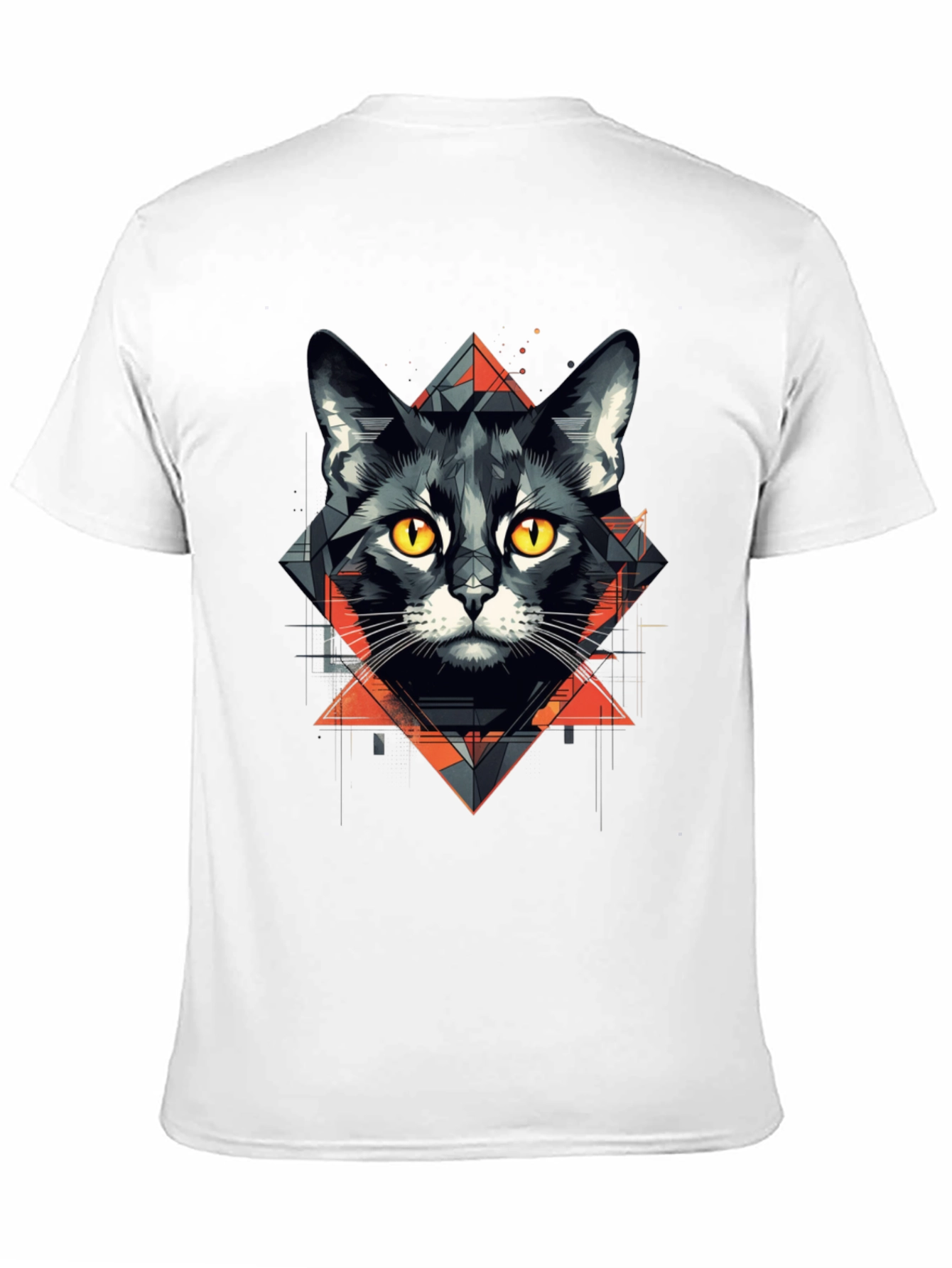 Geometric Cat Graphic Tee - Stylish Black T-Shirt