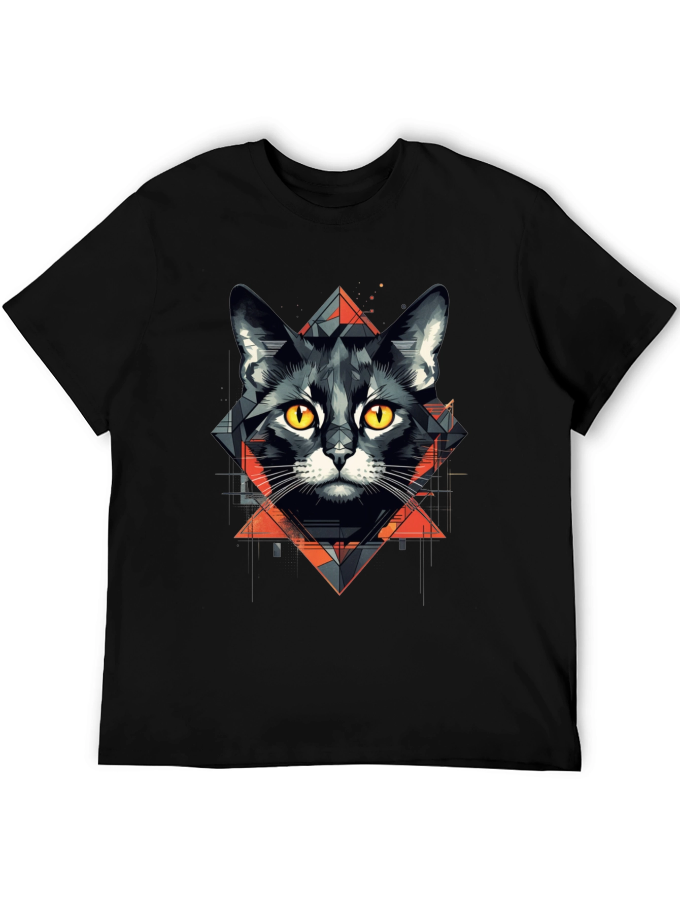 Geometric Cat Graphic Tee - Stylish Black T-Shirt