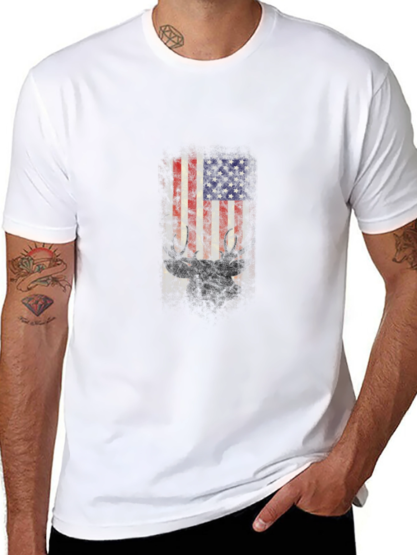 American Flag Deer Graphic Tee - Black