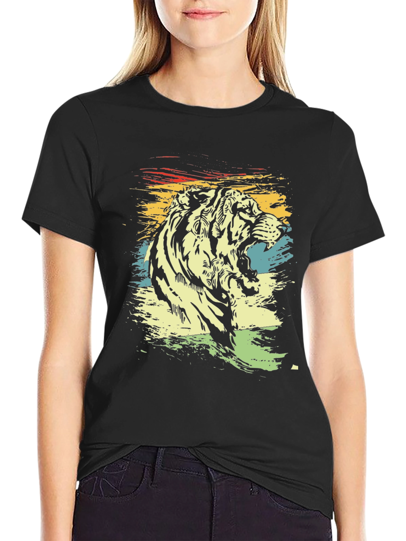 Retro Tiger Graphic T-Shirt - Black