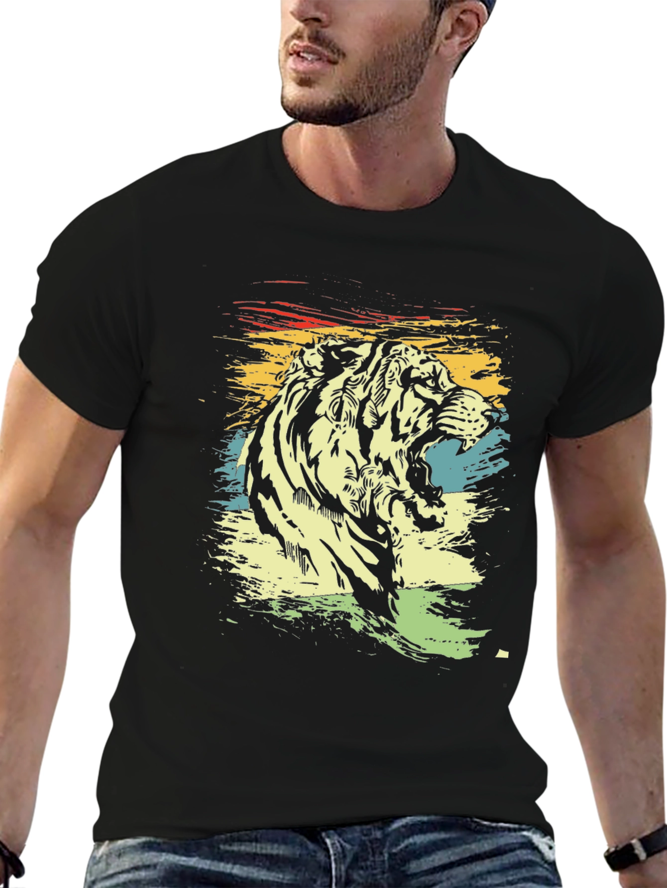 Retro Tiger Graphic T-Shirt - Black