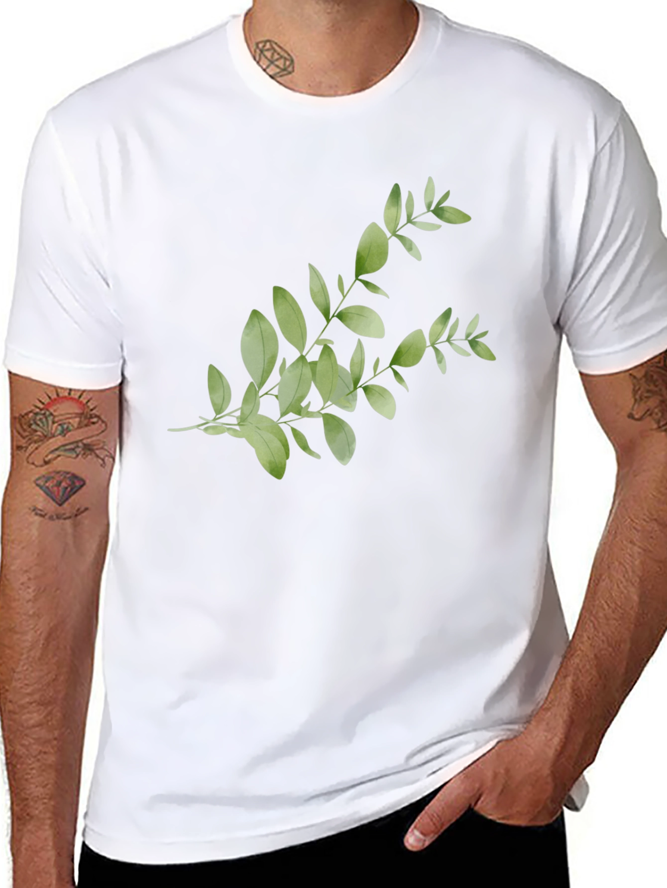 Botanical Print Tee - Black Casual Cotton Shirt
