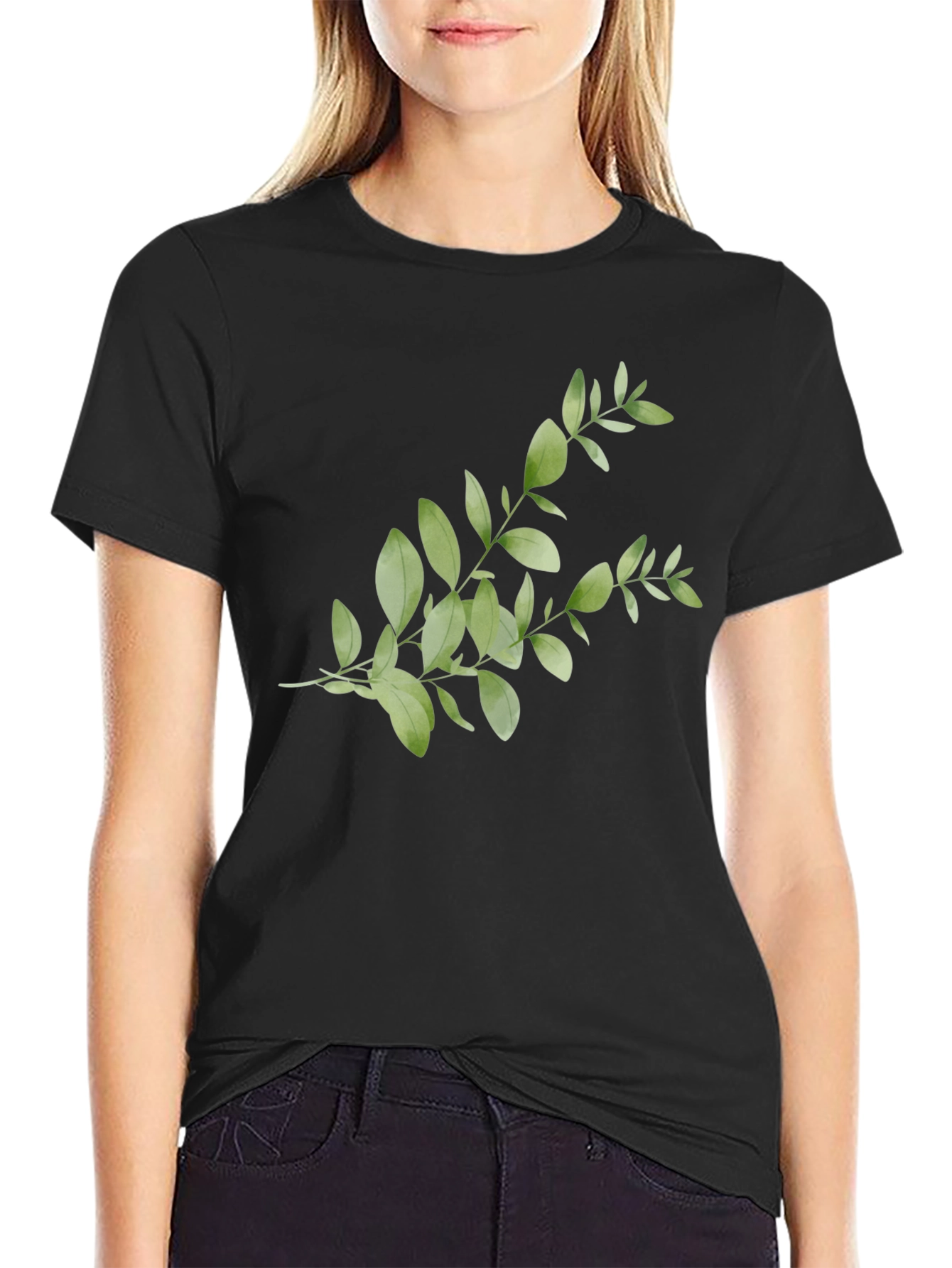 Botanical Print Tee - Black Casual Cotton Shirt