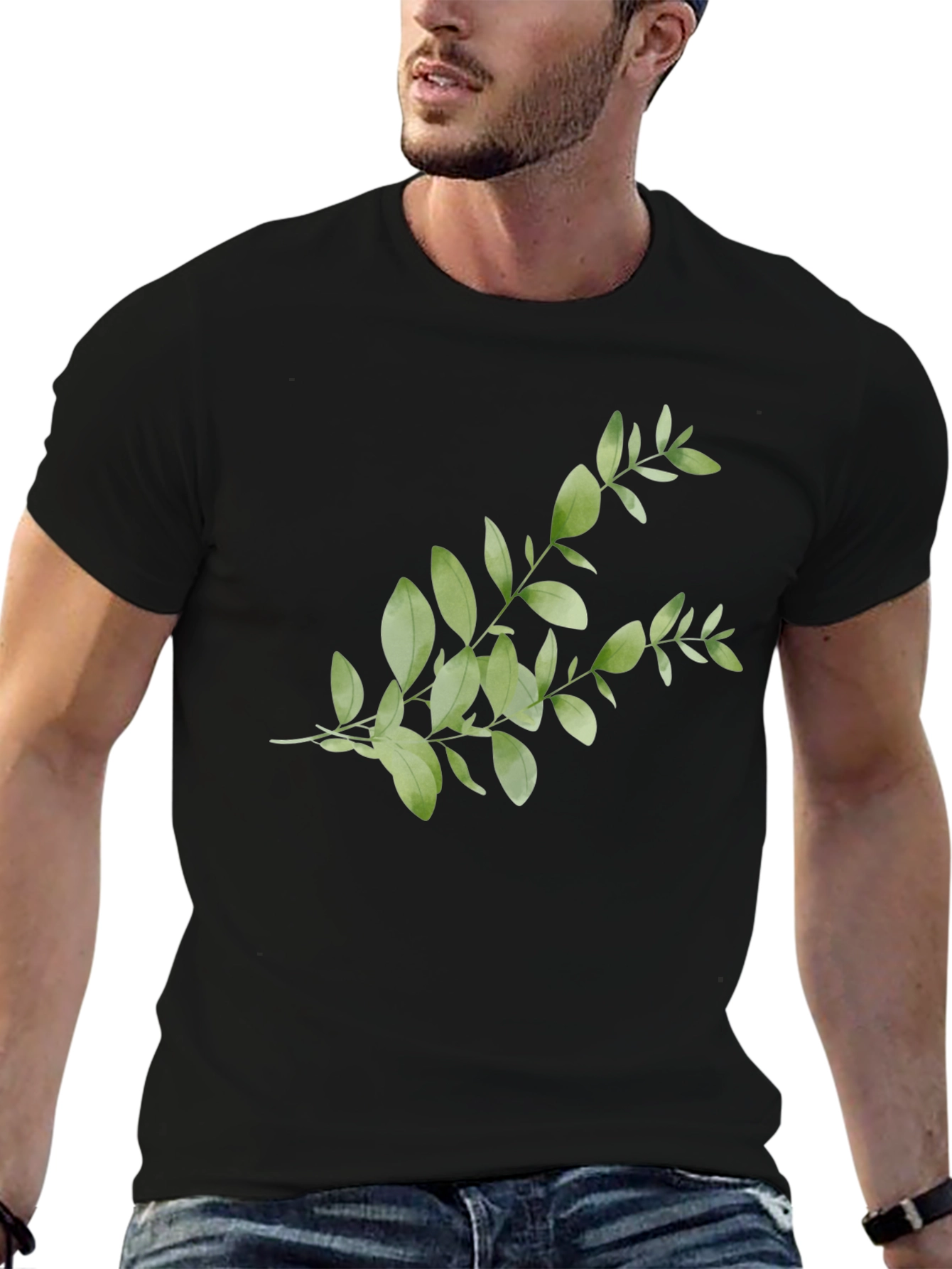 Botanical Print Tee - Black Casual Cotton Shirt