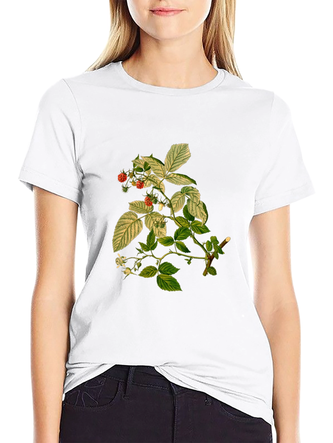 Botanical Berry Print Black T-Shirt