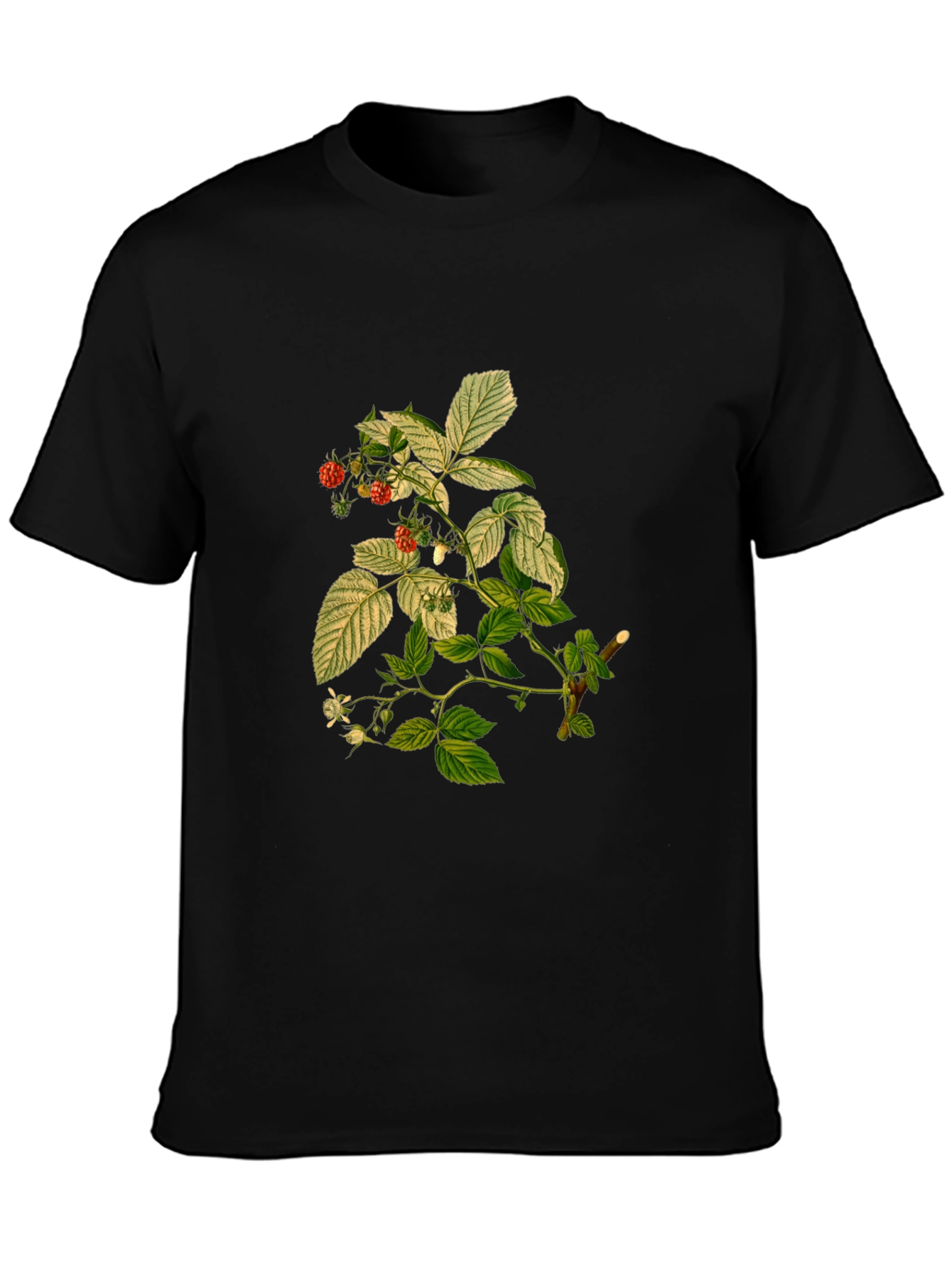 Botanical Berry Print Black T-Shirt