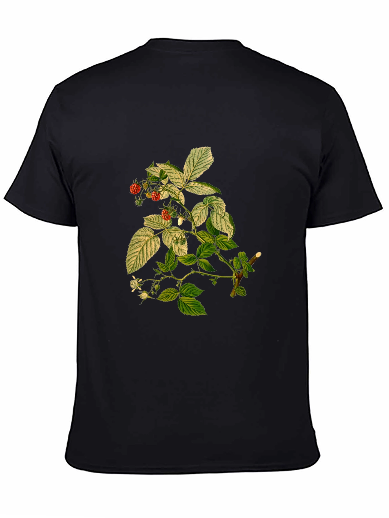 Botanical Berry Print Black T-Shirt