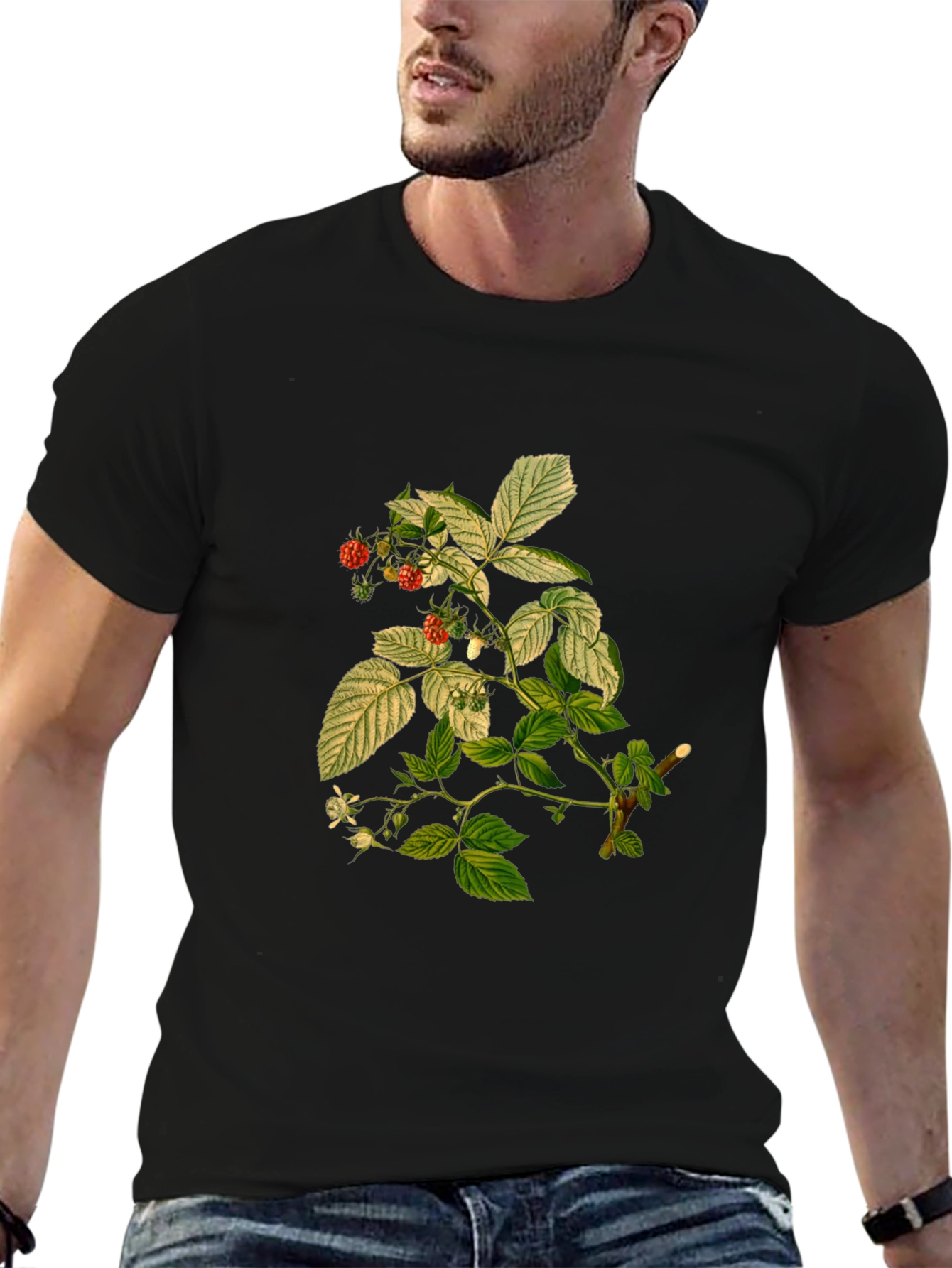 Botanical Berry Print Black T-Shirt