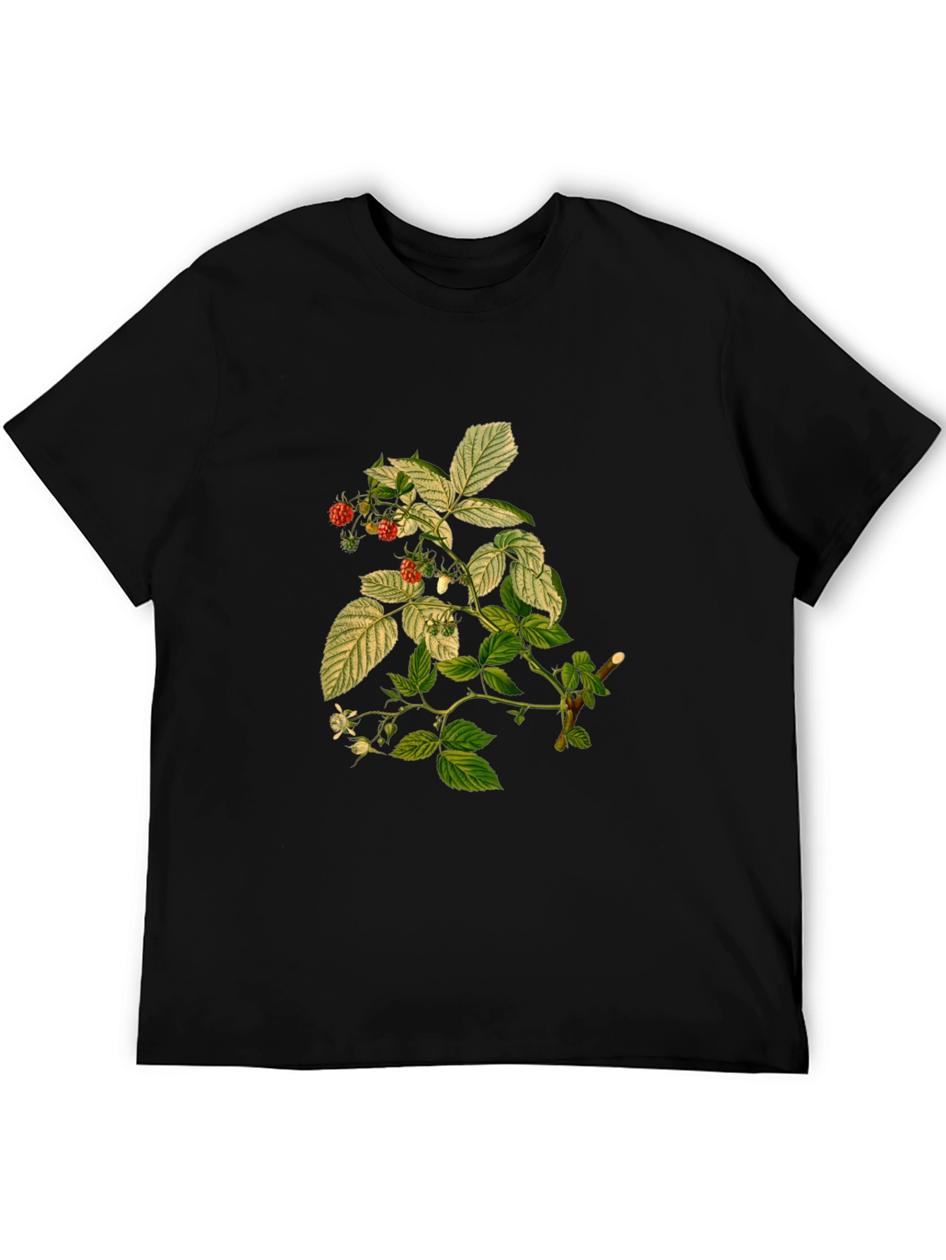 Botanical Berry Print Black T-Shirt