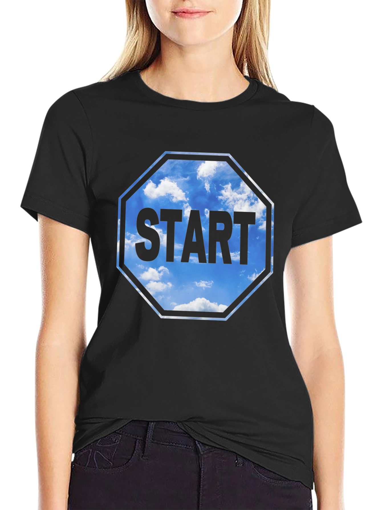Start Sky Graphic Tee - Black Cotton Blend Shirt
