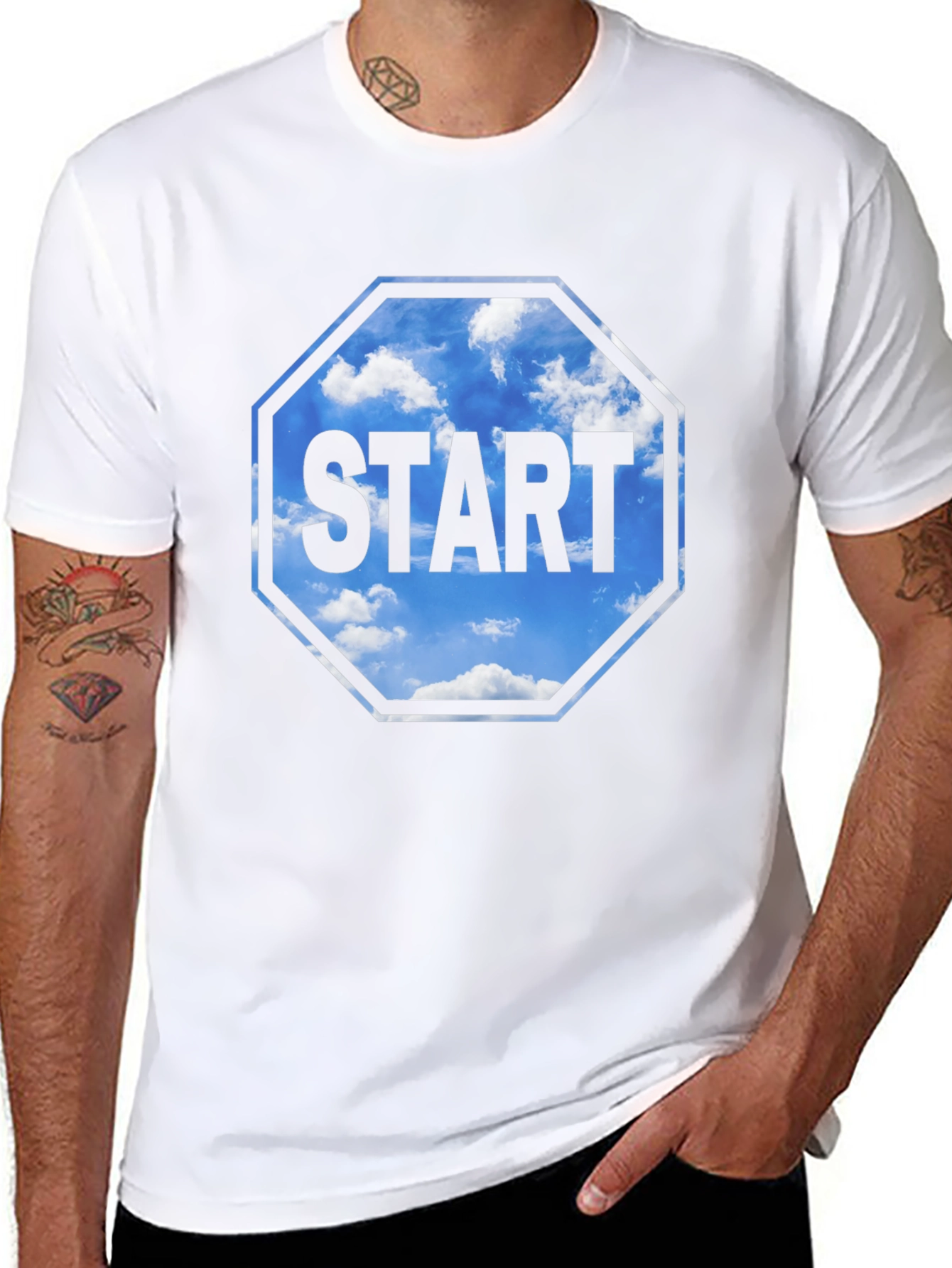 Start Sky Graphic Tee - Black Cotton Blend Shirt