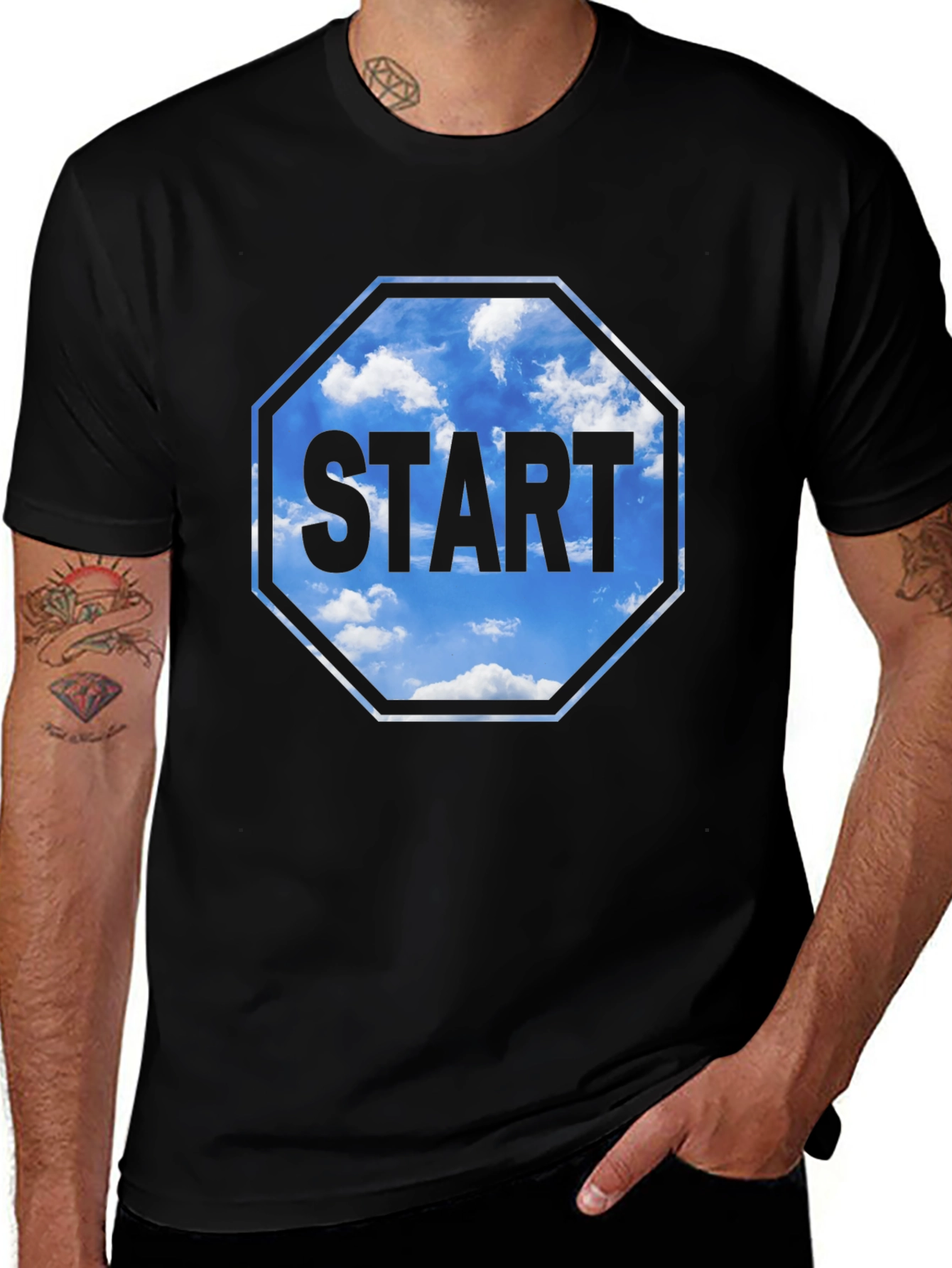 Start Sky Graphic Tee - Black Cotton Blend Shirt