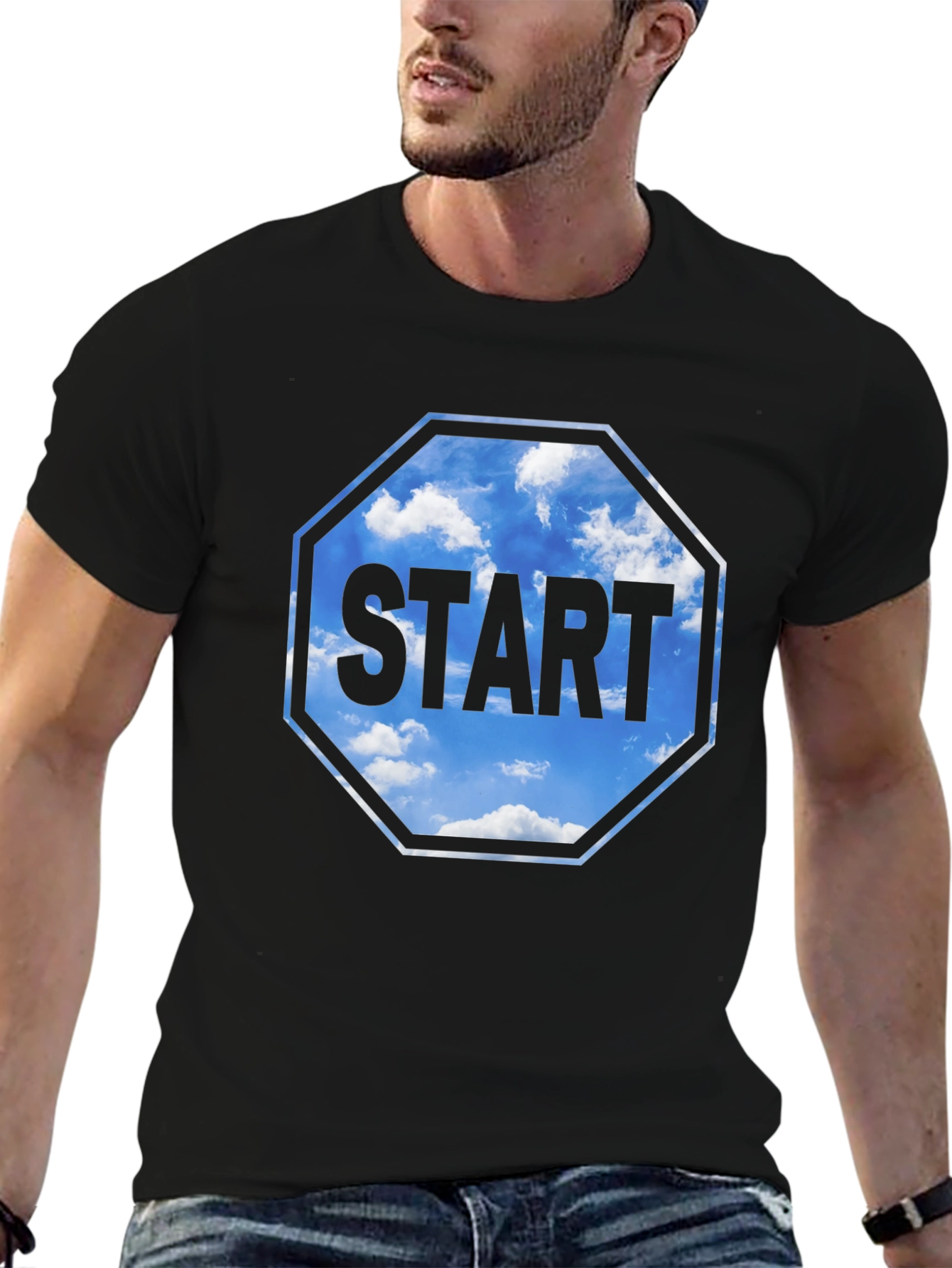 Start Sky Graphic Tee - Black Cotton Blend Shirt