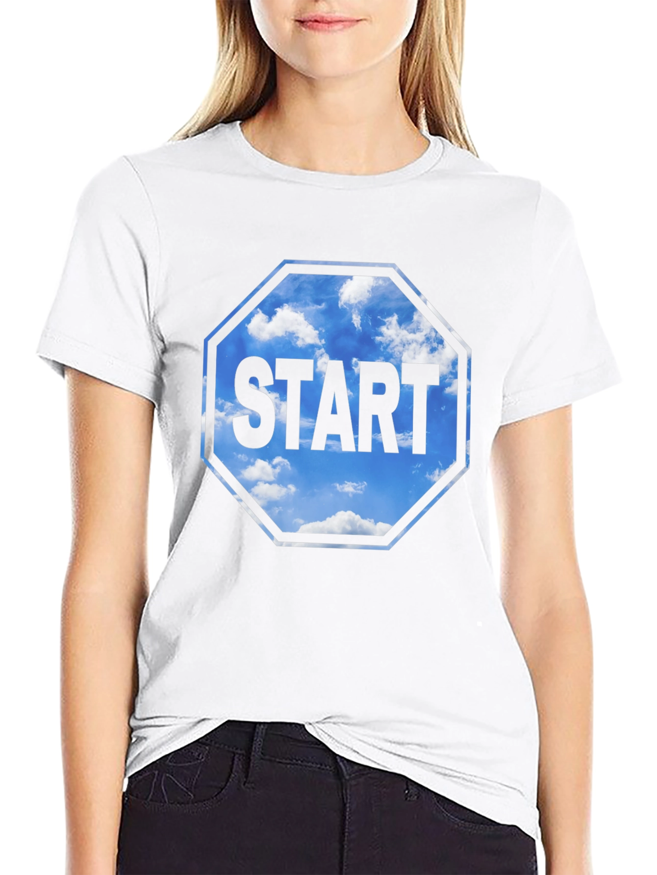 Start Sky Graphic Tee - Black Cotton Blend Shirt